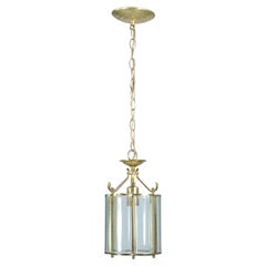Vintage Polished Brass Lantern Pendant Light Beveled Glass Shades