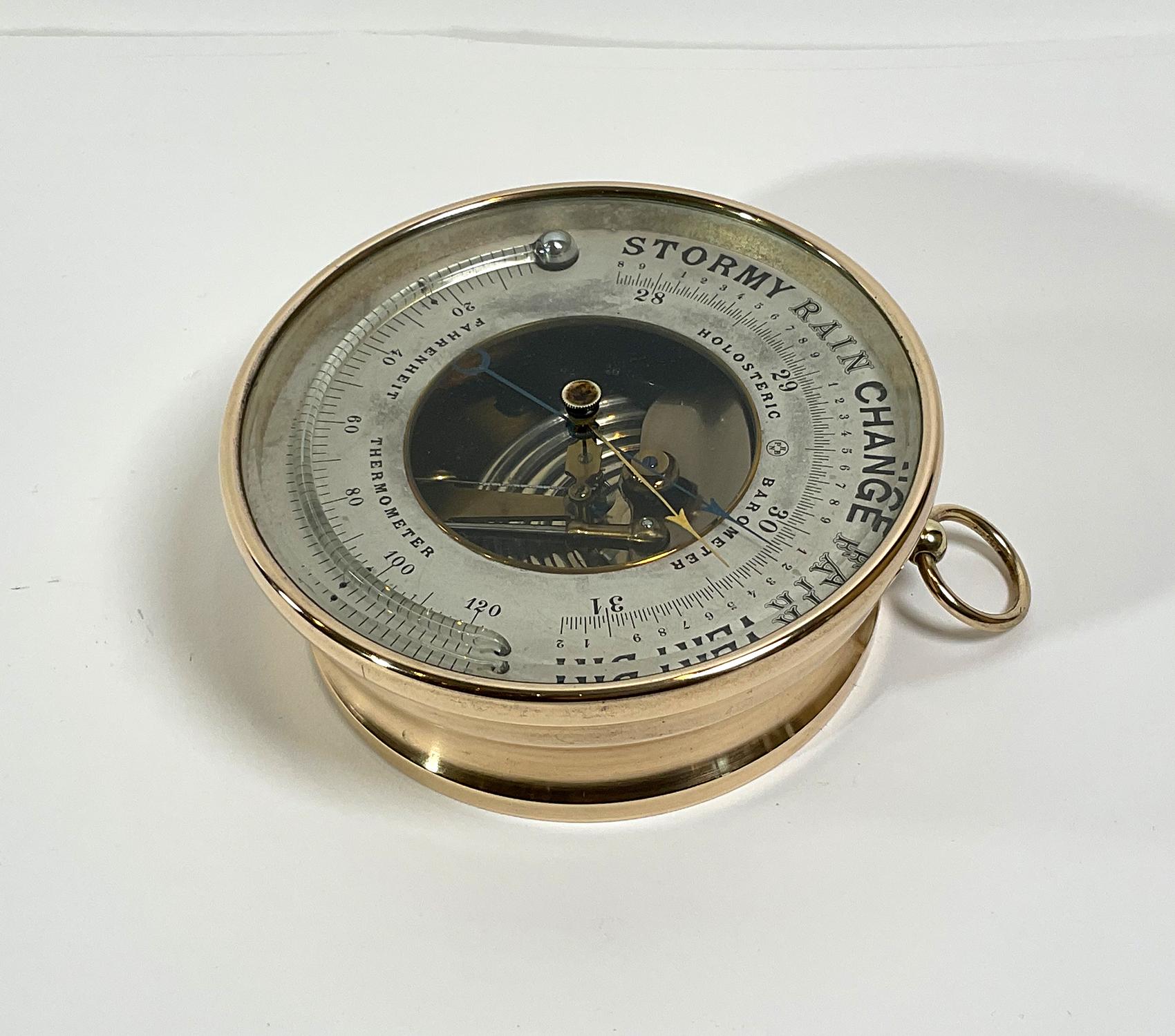 Polished Brass Library Barometer In Good Condition In Norwell, MA