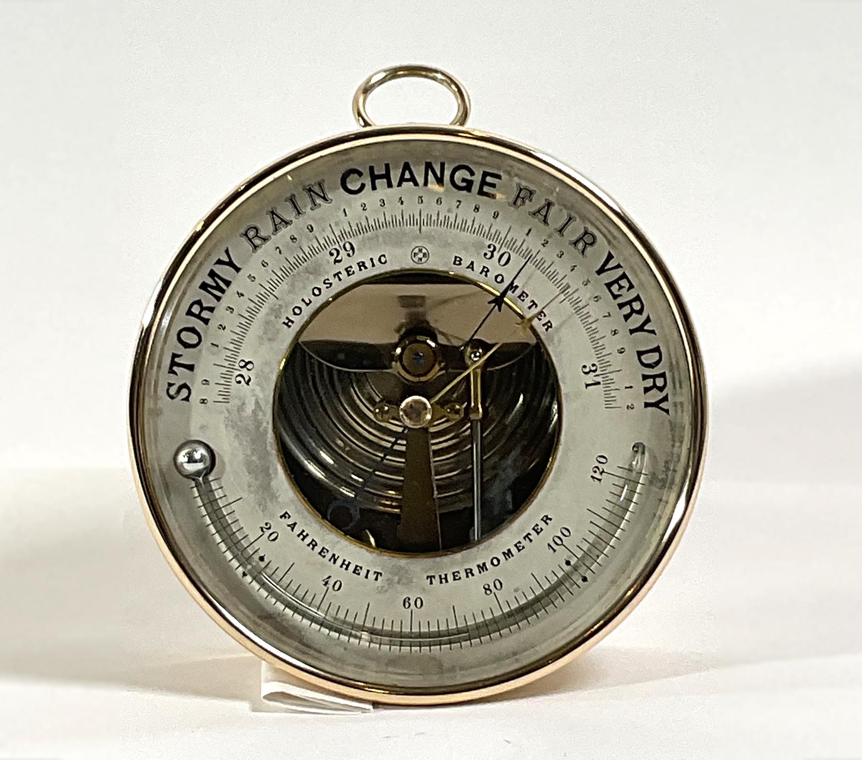 Mid-20th Century Polished Brass Library Barometer