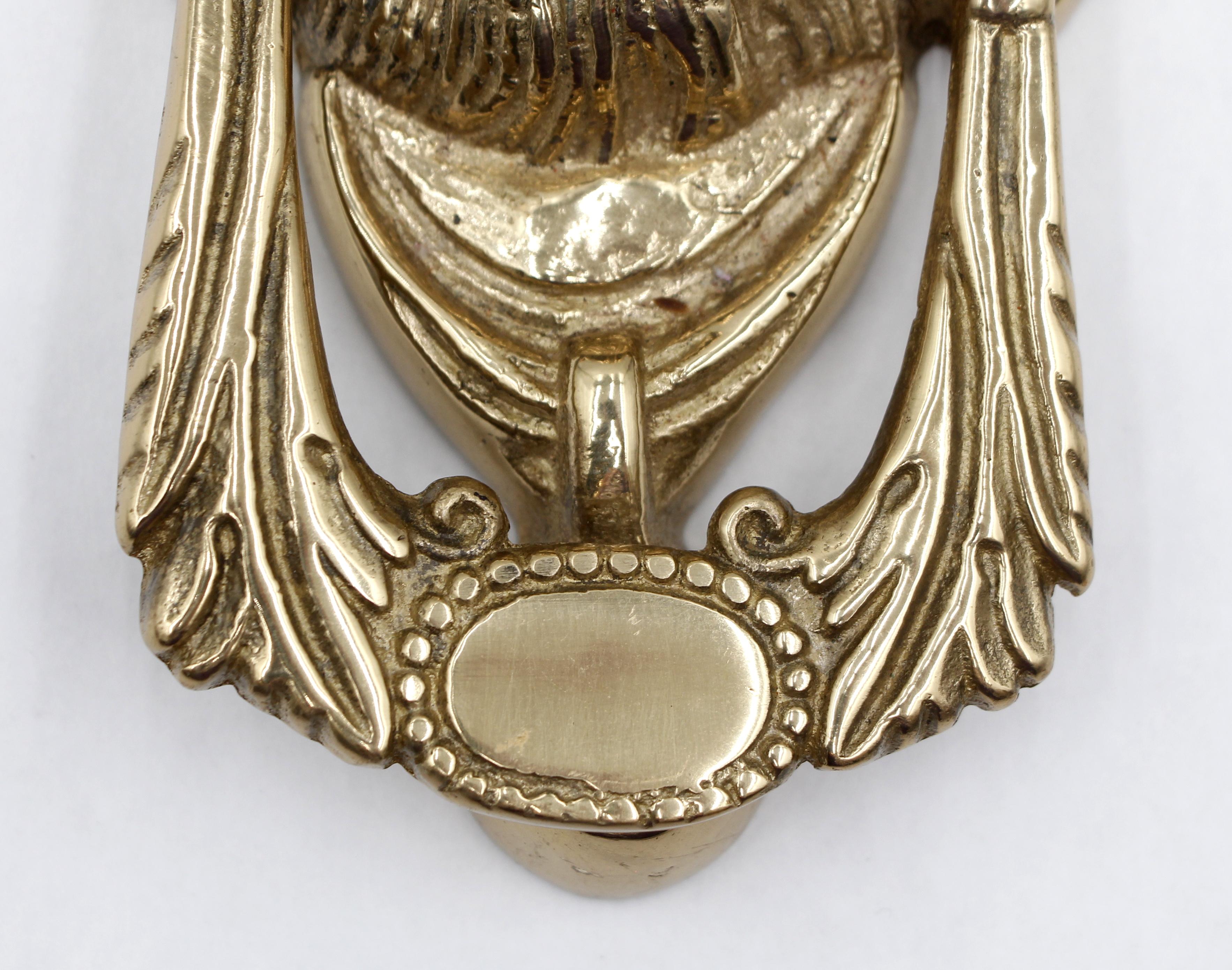 Polished Brass Lion Head Door Knocker In Good Condition For Sale In New York, NY