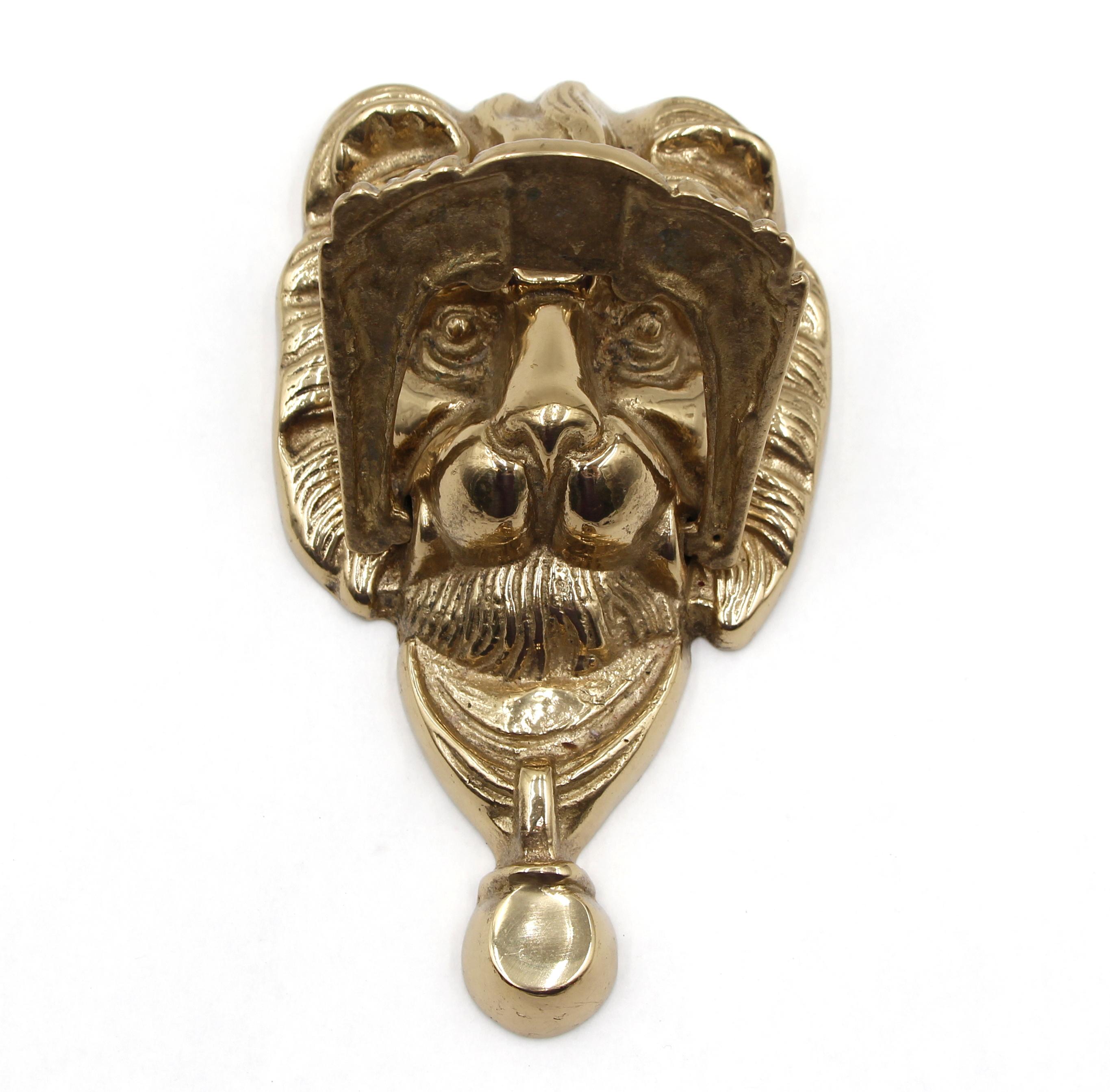 20th Century Polished Brass Lion Head Door Knocker For Sale