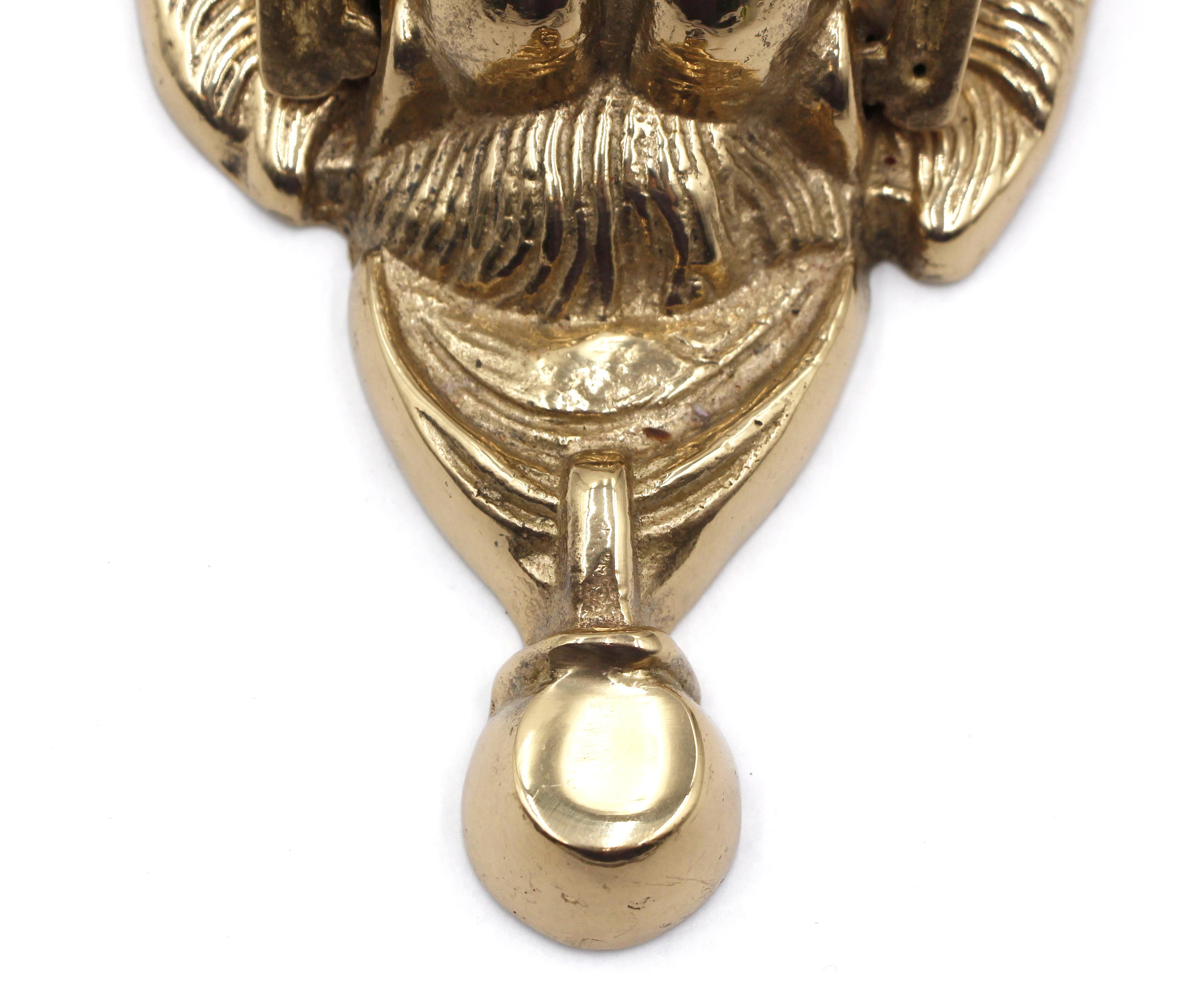 Polished Brass Lion Head Door Knocker For Sale 1