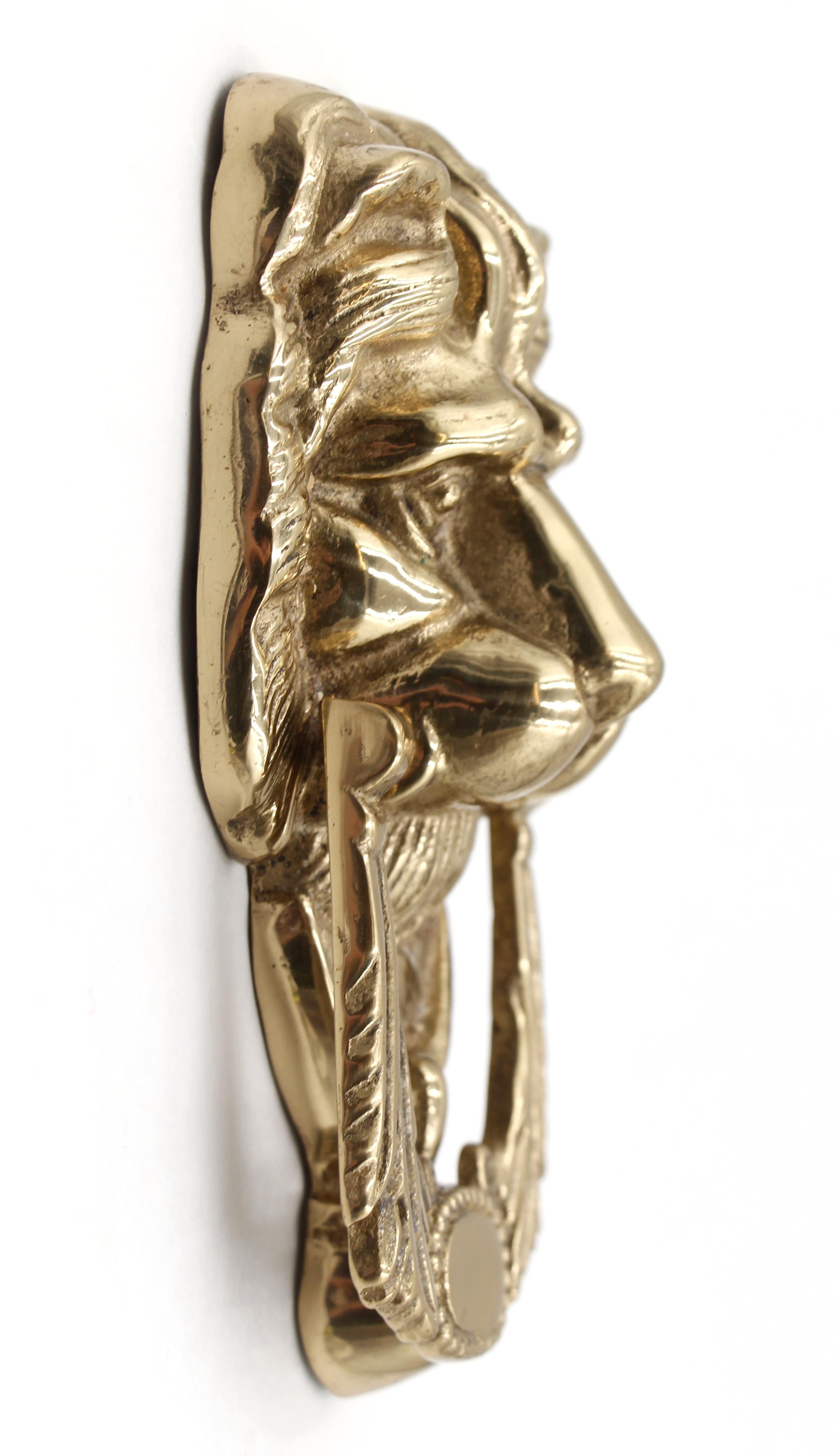 Polished Brass Lion Head Door Knocker For Sale 2