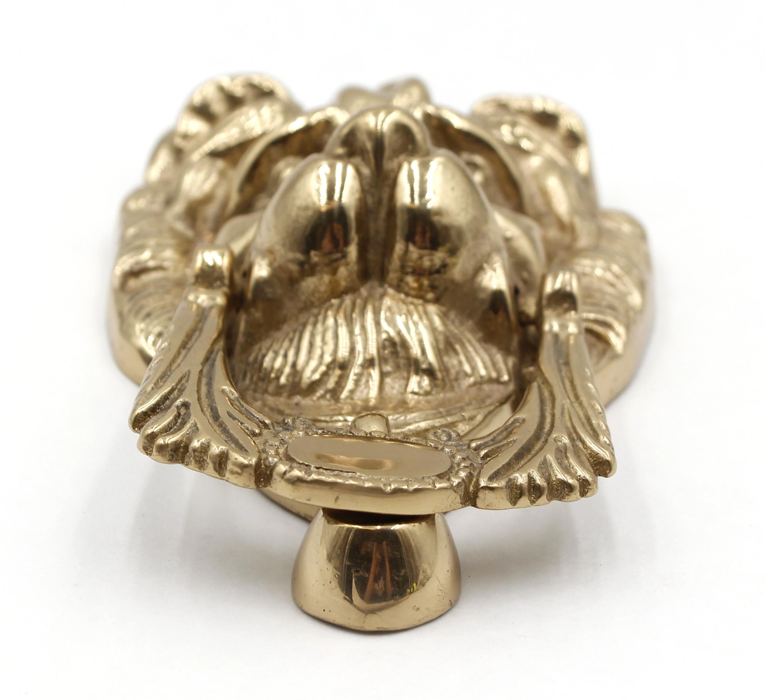 Polished Brass Lion Head Door Knocker For Sale 3