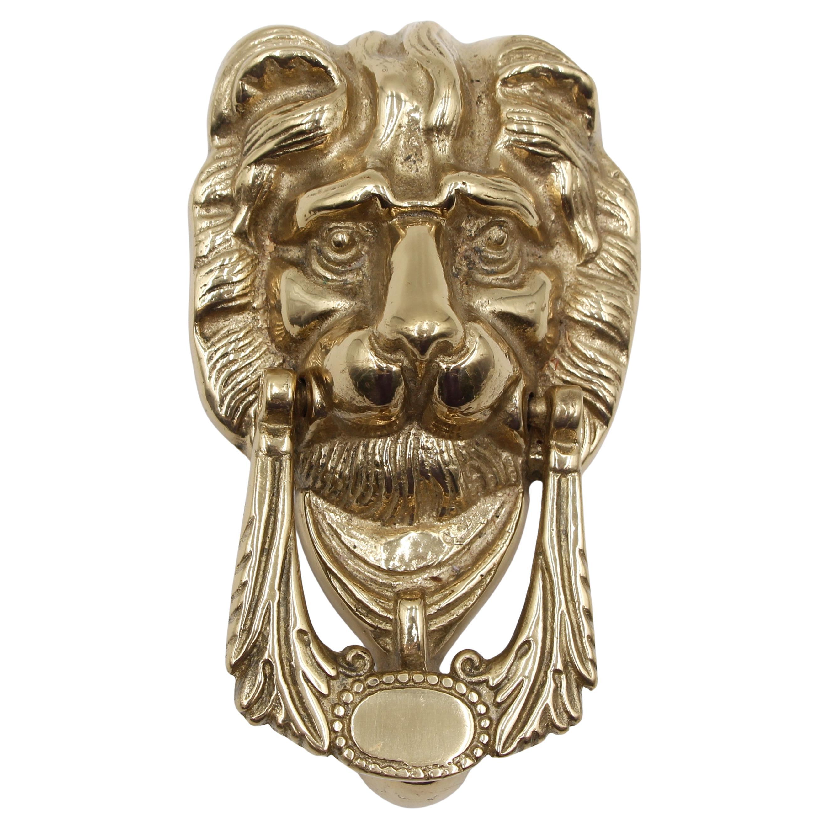 Polished Brass Lion Head Door Knocker For Sale