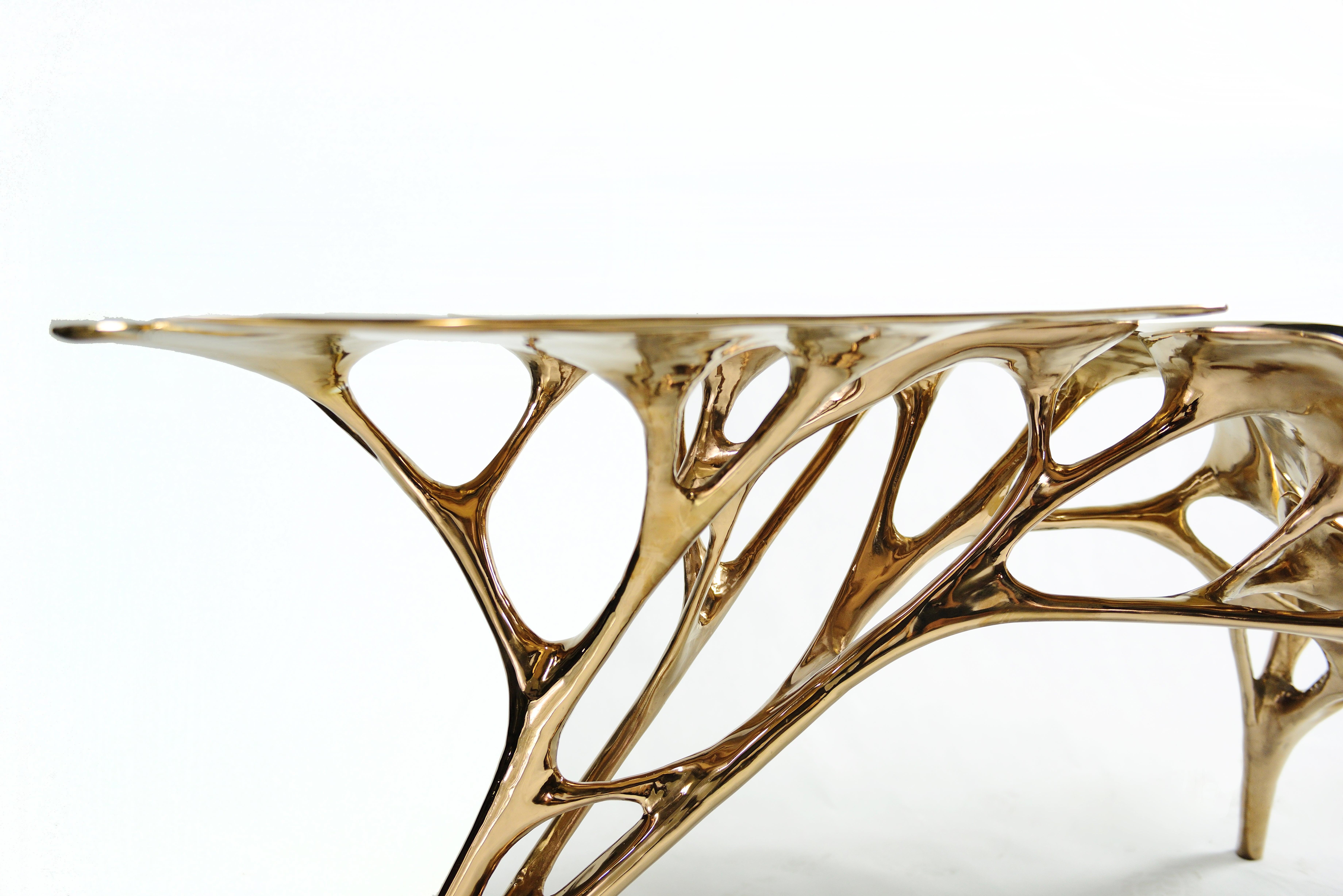 Polished Brass Lotus Console Table/Telephone Table/Entryway Table in Gold Color In New Condition For Sale In Beverly Hills, CA
