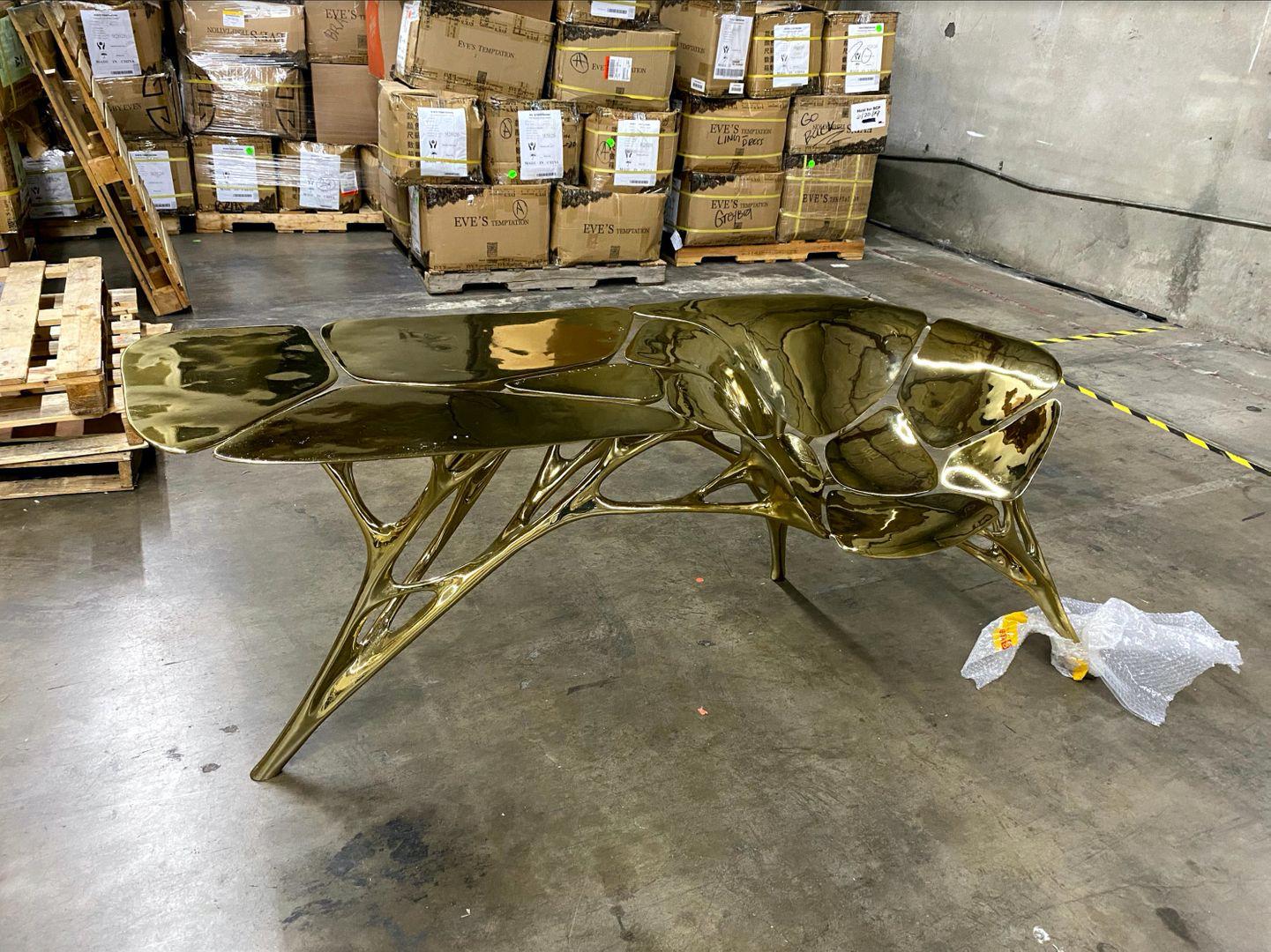 Contemporary Polished Brass Lotus Console Table/Telephone Table/Entryway Table in Gold Color For Sale