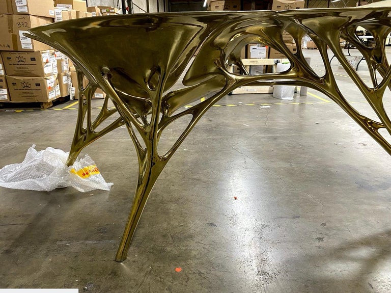 Polished Brass Lotus Console Table/Telephone Table/Entryway Table in Gold Color For Sale 2