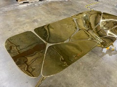 Polished Brass Lotus Console Table/Telephone Table/Entryway Table in Gold Color