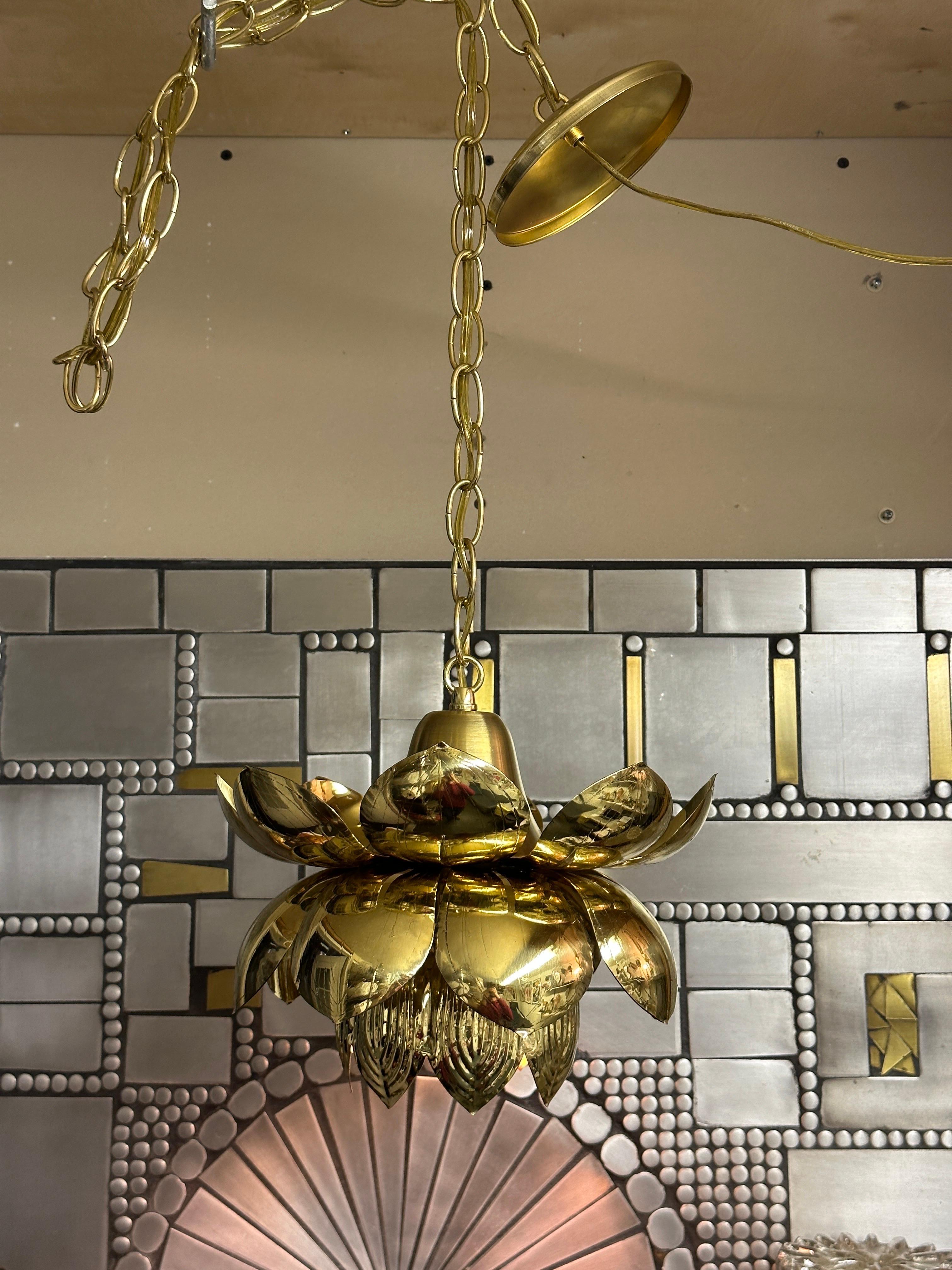 American Polished Brass Lotus Light by Feldman For Sale