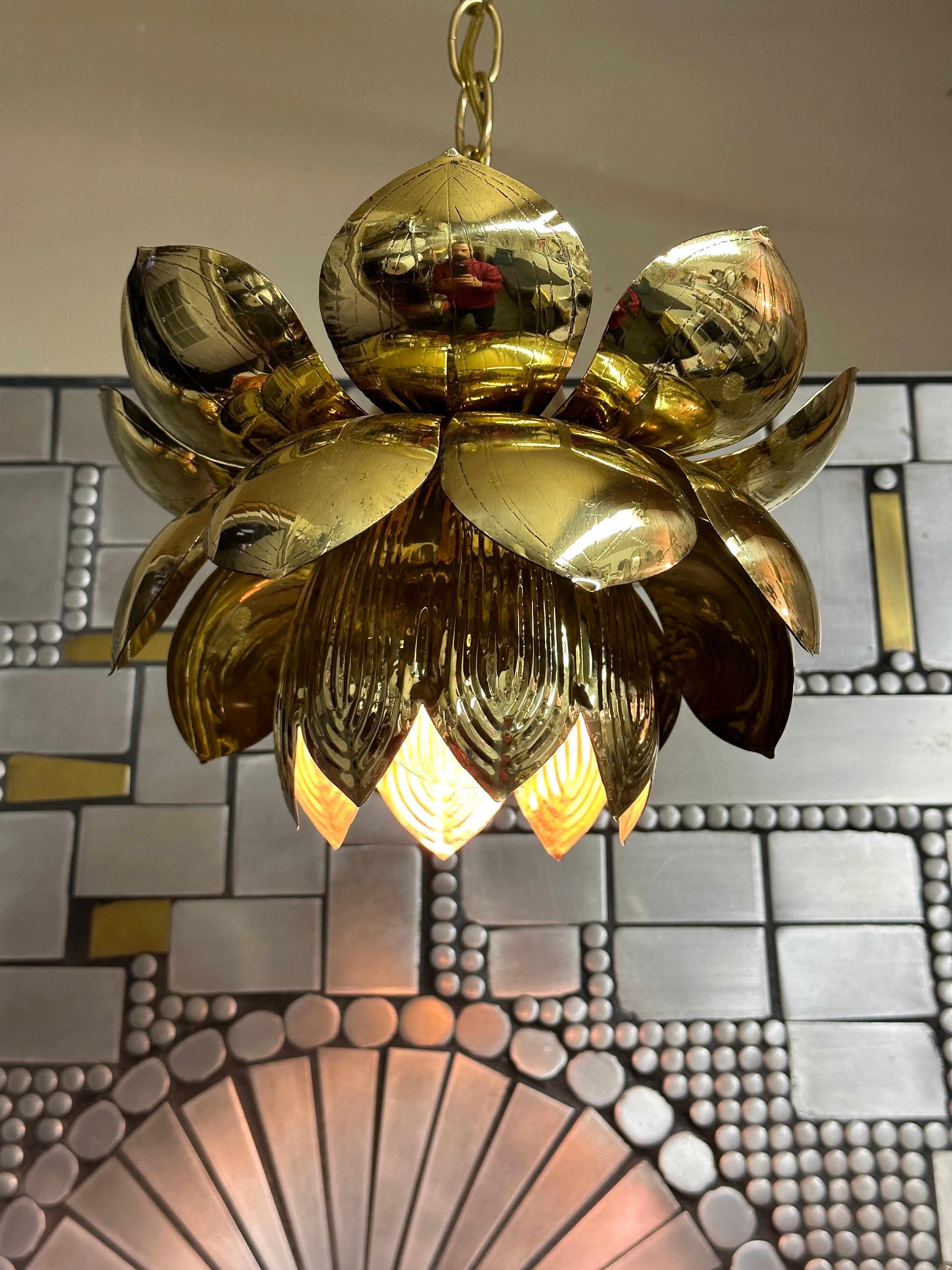 Polished Brass Lotus Light by Feldman In Good Condition For Sale In North Hollywood, CA