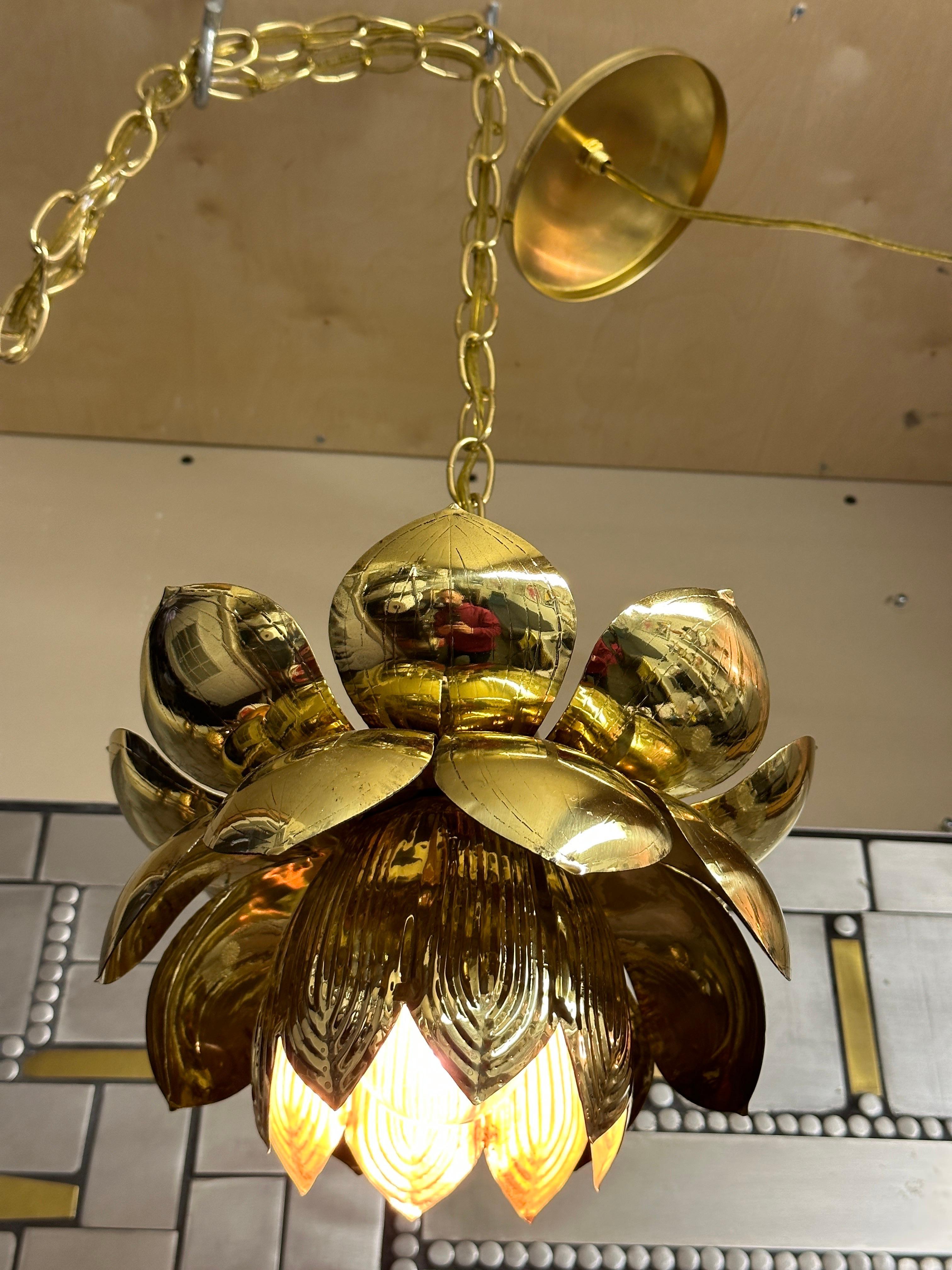 Late 20th Century Polished Brass Lotus Light by Feldman For Sale