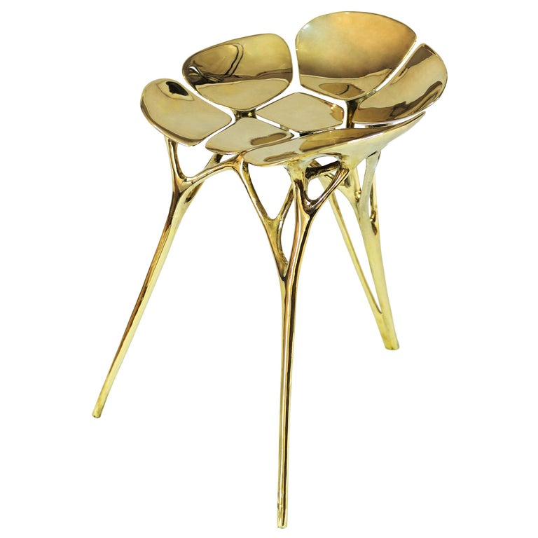 Tabouret/chaise lotus en laiton poli de finition or ou or rose En vente sur  1stDibs
