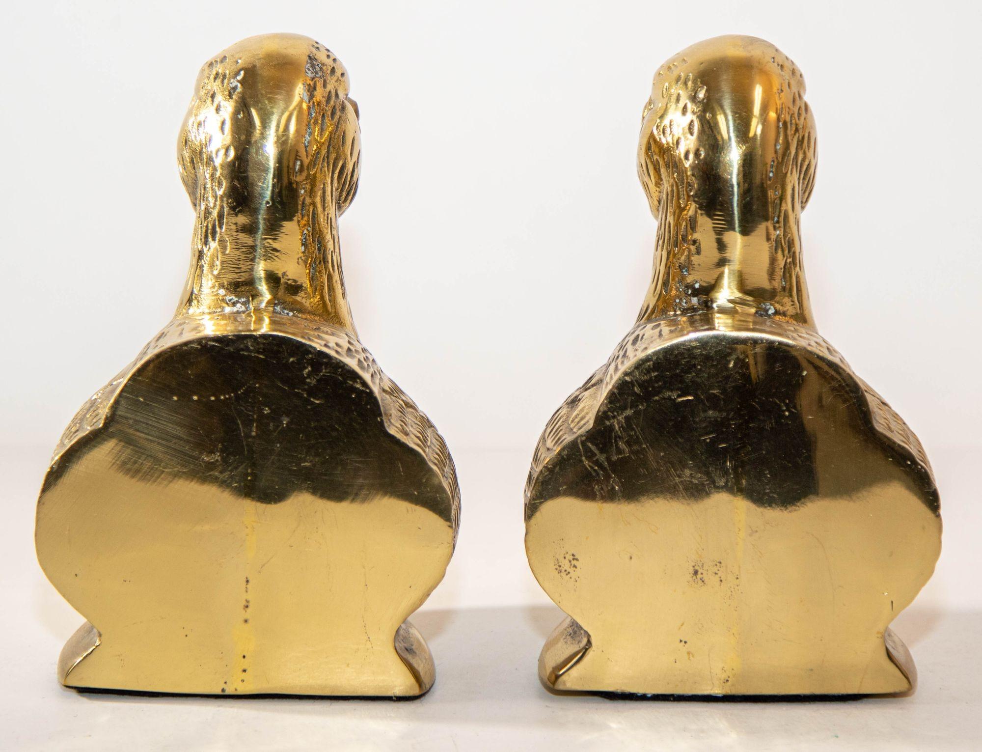 Cast Polished Brass Mallard Duck Head Bookends Sarreid Ltd Style 1940s a Pair