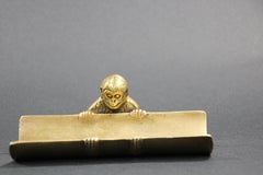 Polished Brass Monkey Paperweight Pen Tray Card Holder