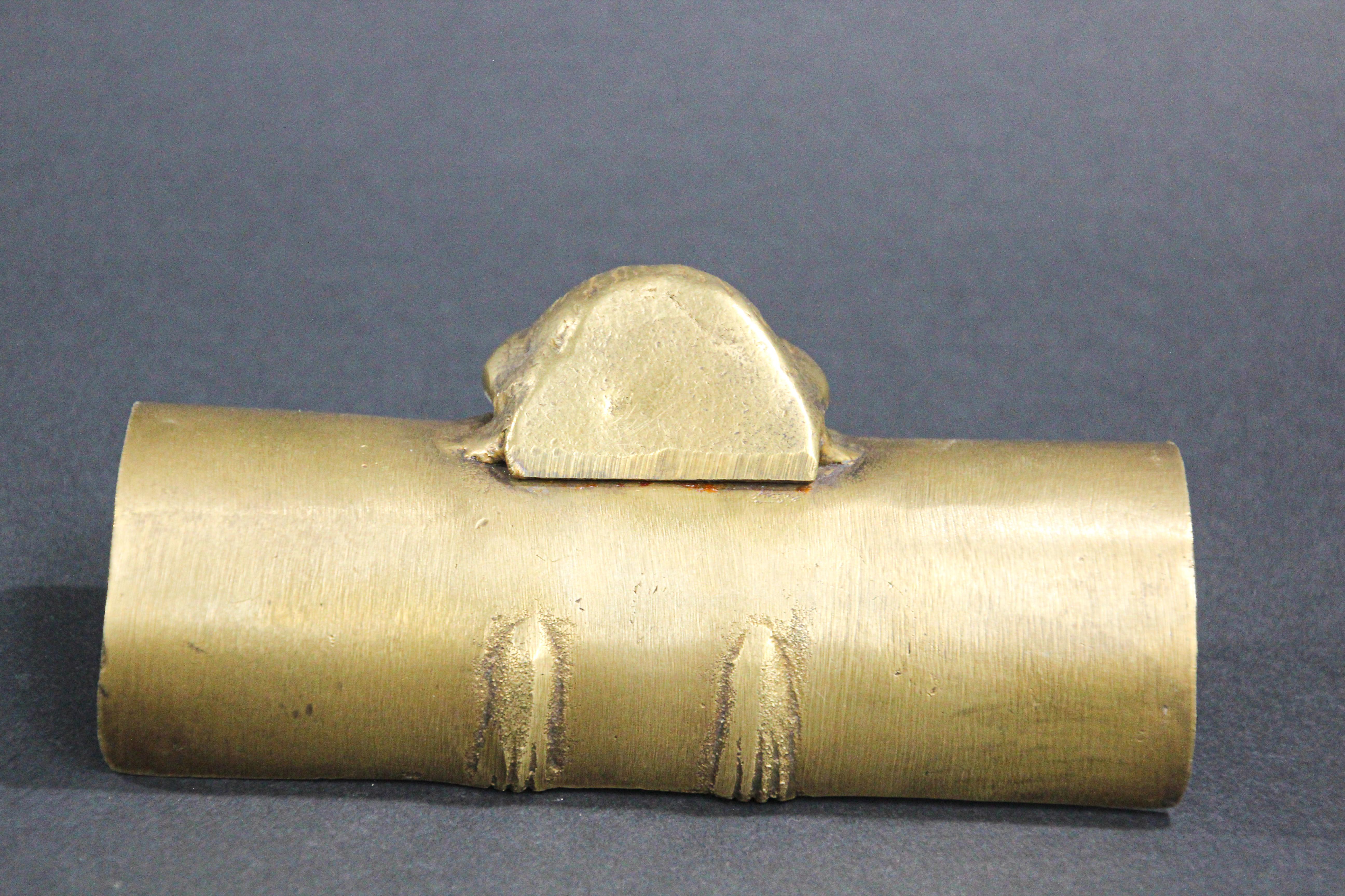 Folk Art Polished Brass Monkey Paperweight Pen Tray Card Holder