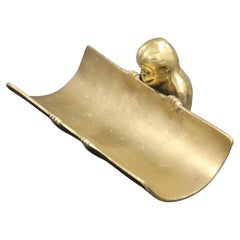 Polished Brass Monkey Paperweight Pen Tray Card Holder