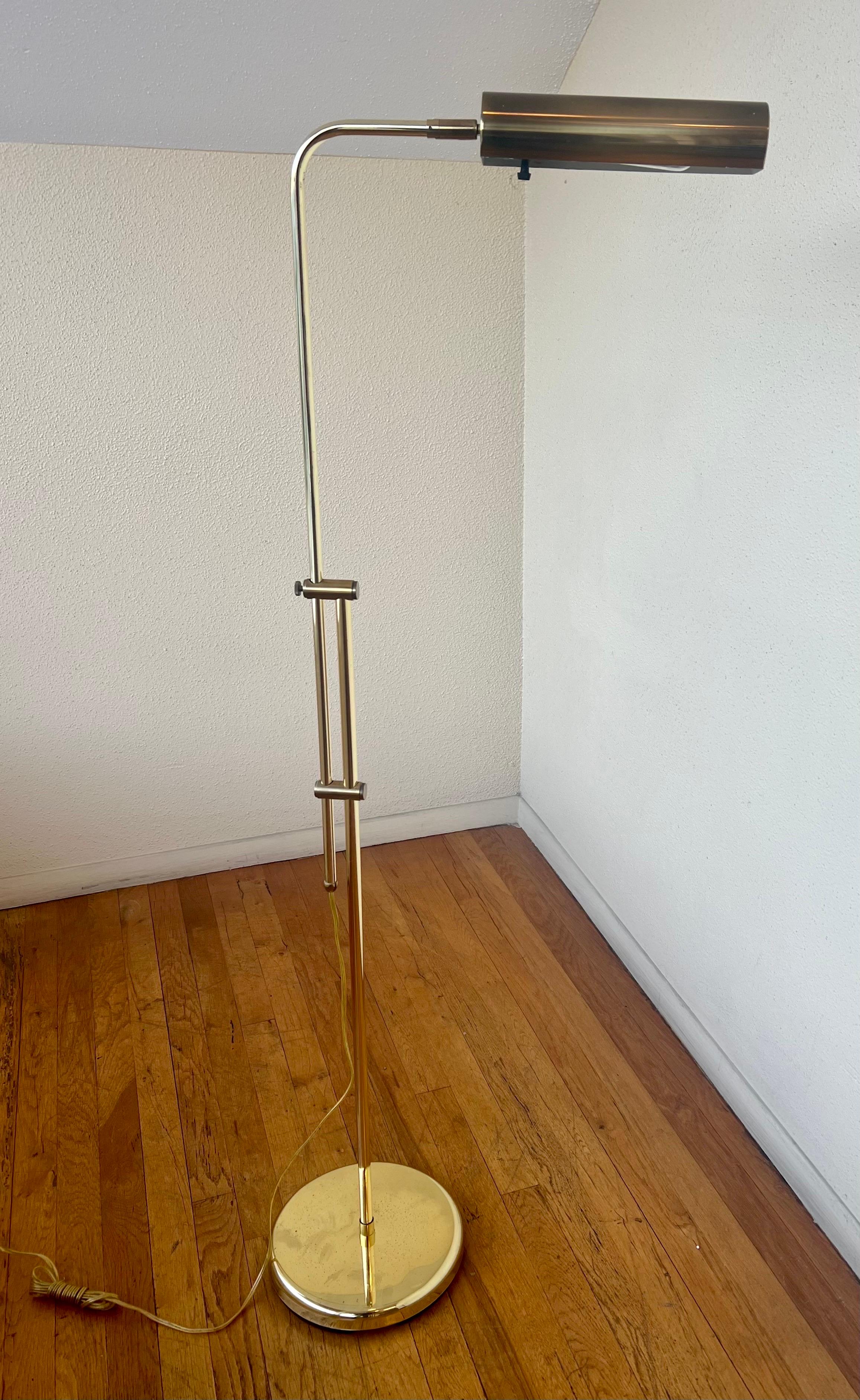 Polished Brass Multi-Directional Pharmacy Floor Lamp Attributed Frederick Cooper In Good Condition In San Diego, CA