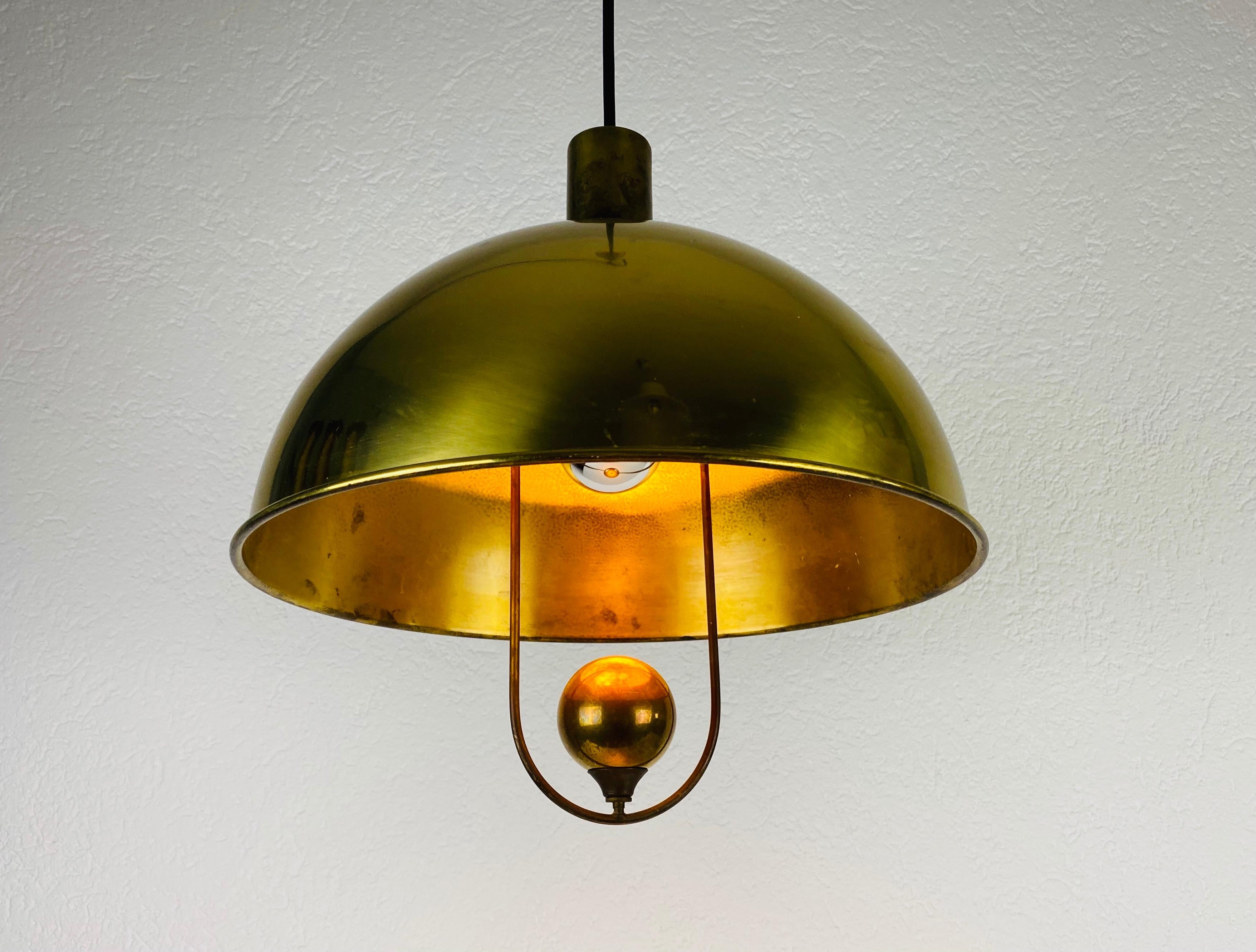 Late 20th Century Polished Brass Pendant Lamp by Florian Schulz, 1970s, Germany For Sale