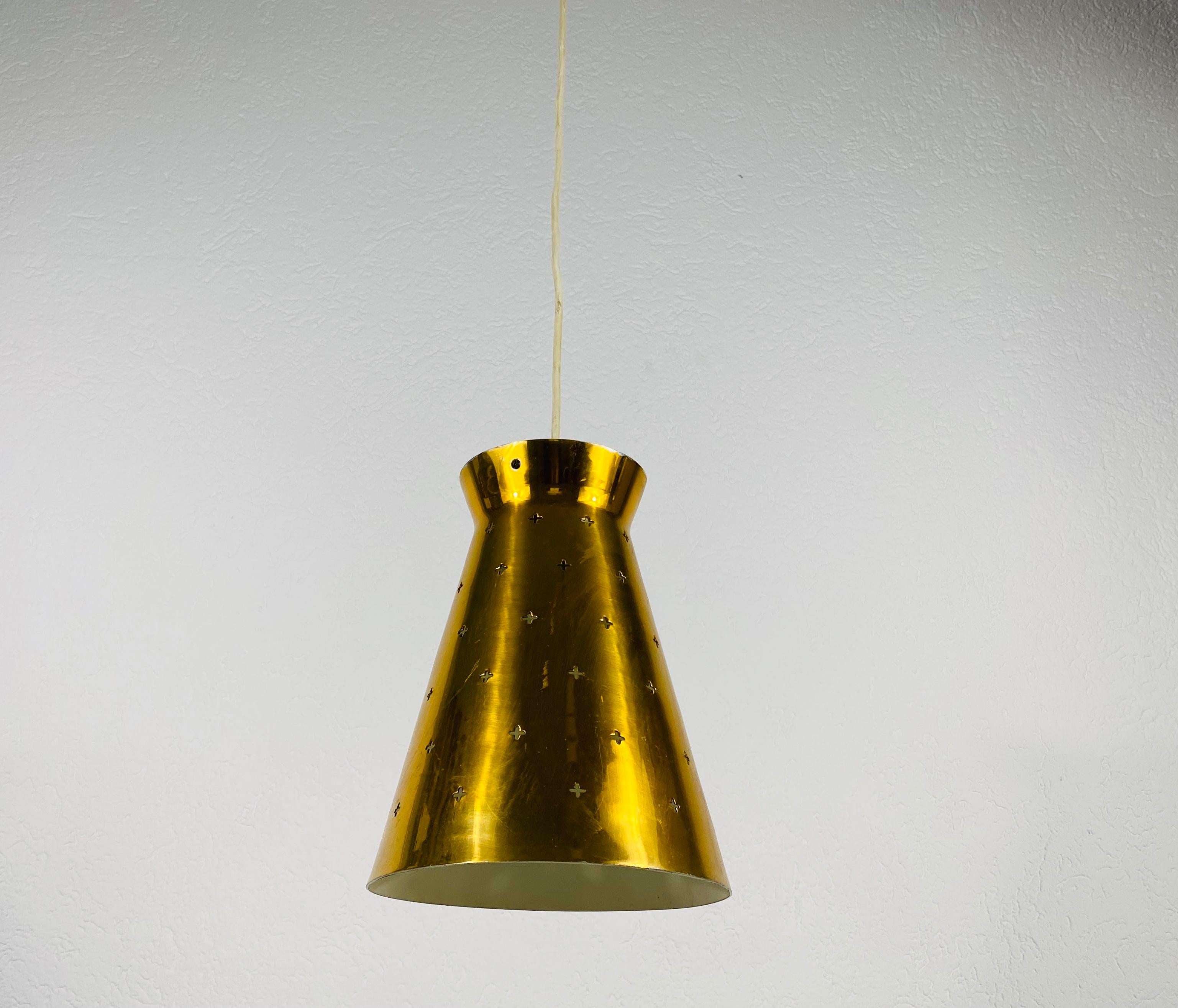 Mid-Century Modern Polished Brass Pendant Lamp in the Style of Paavo Tynell, 1950s For Sale