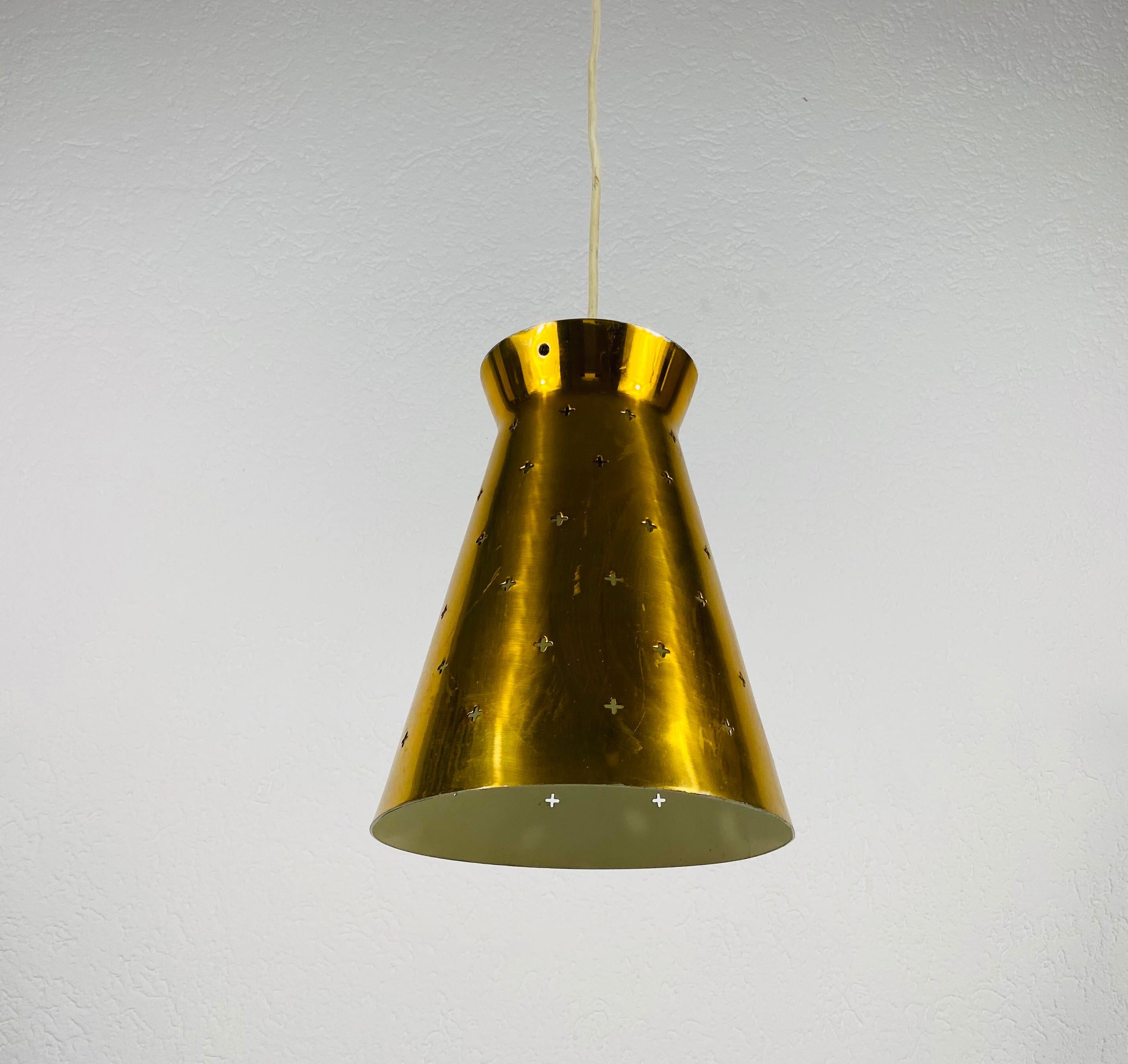 Finnish Polished Brass Pendant Lamp in the Style of Paavo Tynell, 1950s For Sale