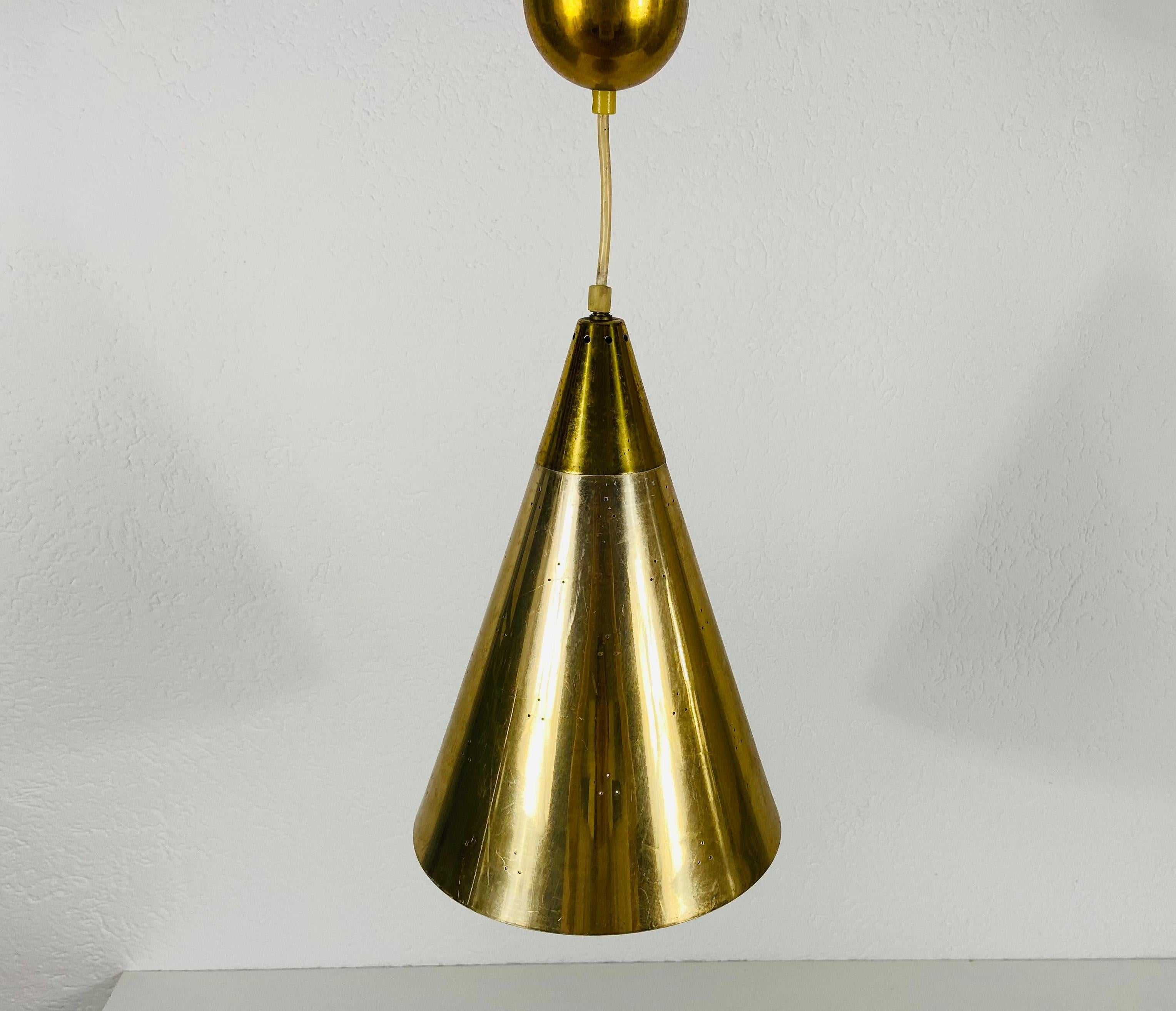 Finnish Polished Brass Pendant Lamp in the Style of Paavo Tynell, 1950s For Sale