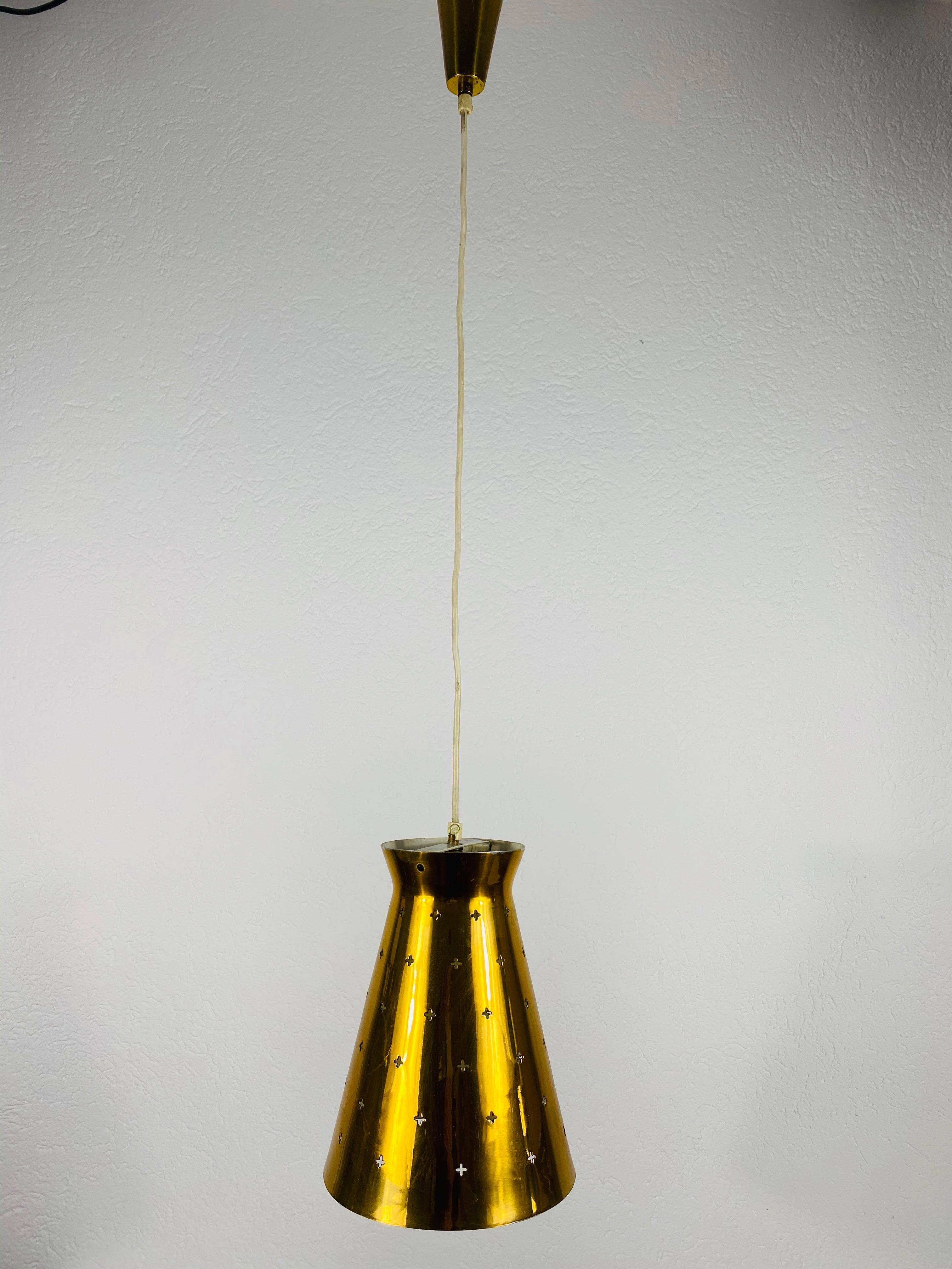 Polished Brass Pendant Lamp in the Style of Paavo Tynell, 1950s For Sale 1