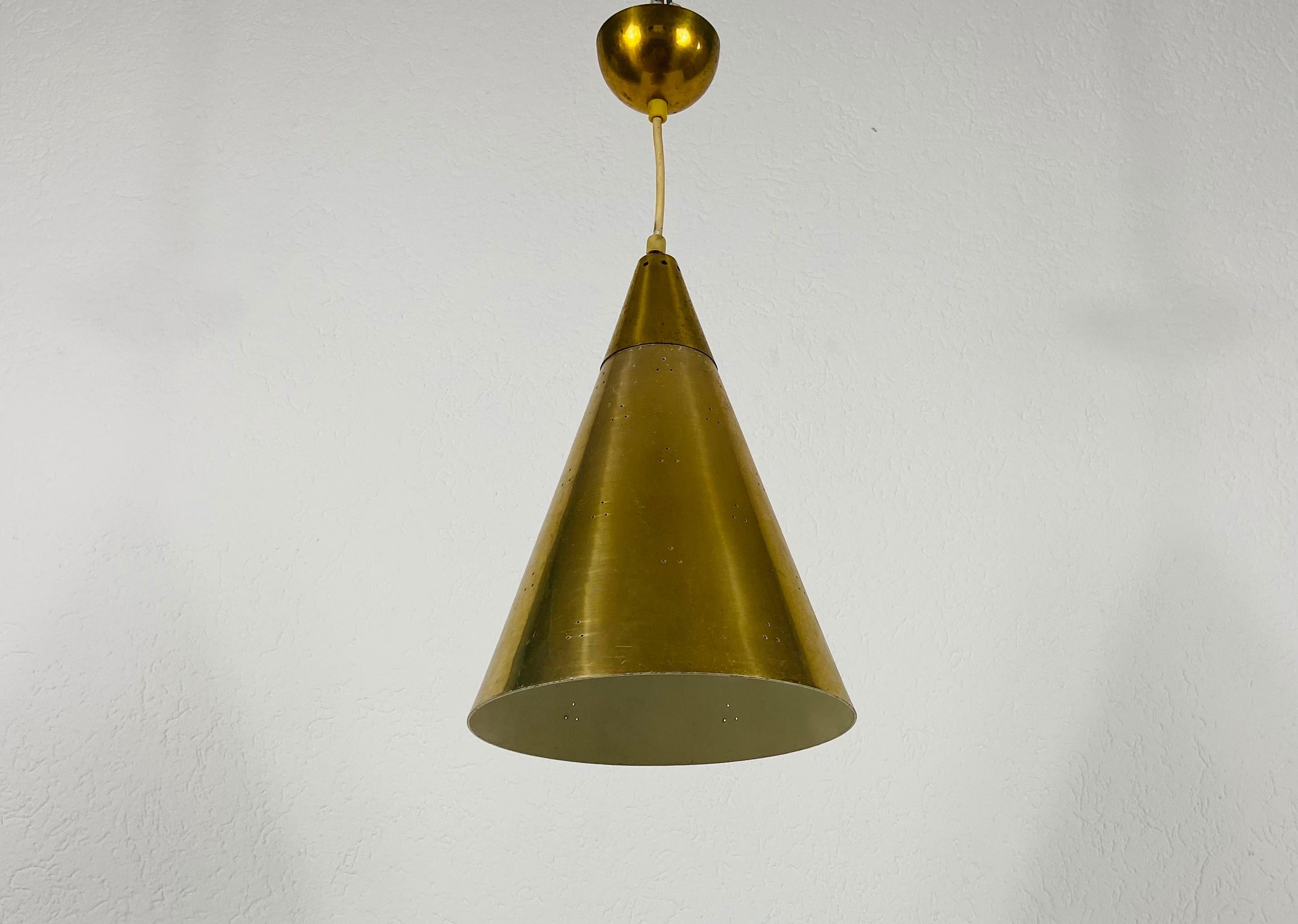 Polished Brass Pendant Lamp in the Style of Paavo Tynell, 1950s For Sale 1