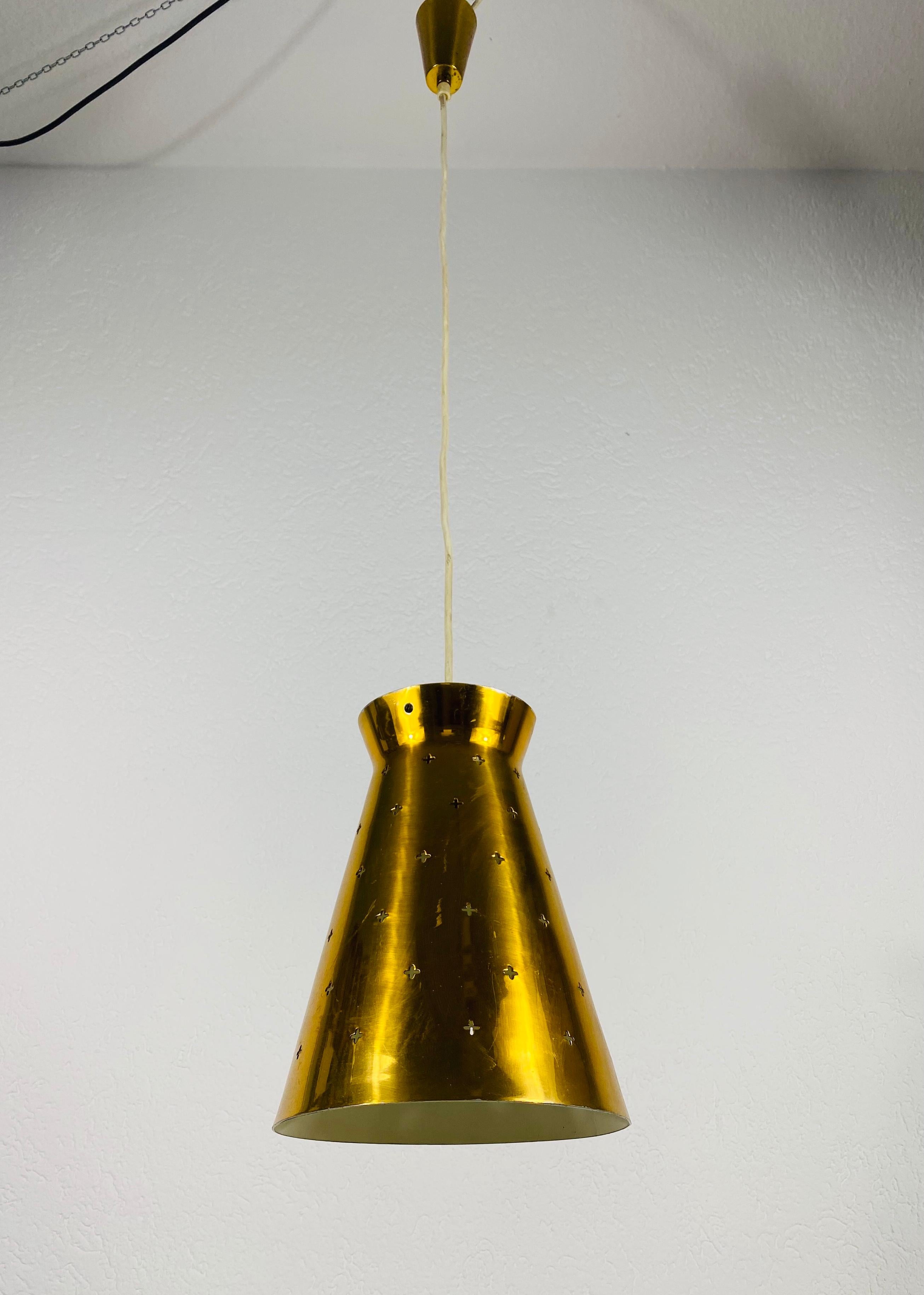 Polished Brass Pendant Lamp in the Style of Paavo Tynell, 1950s For Sale 2