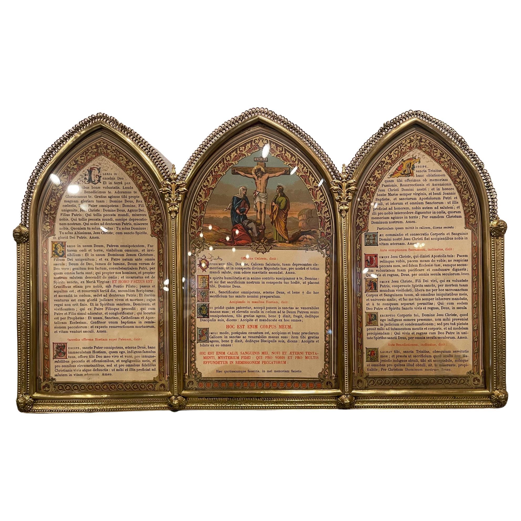 Polished Brass Picture Frame with Decorative Trim, 19th Century