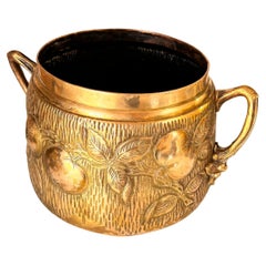 Polished Brass Planter with Floral and Fruit Motifs, Vintage Elegance