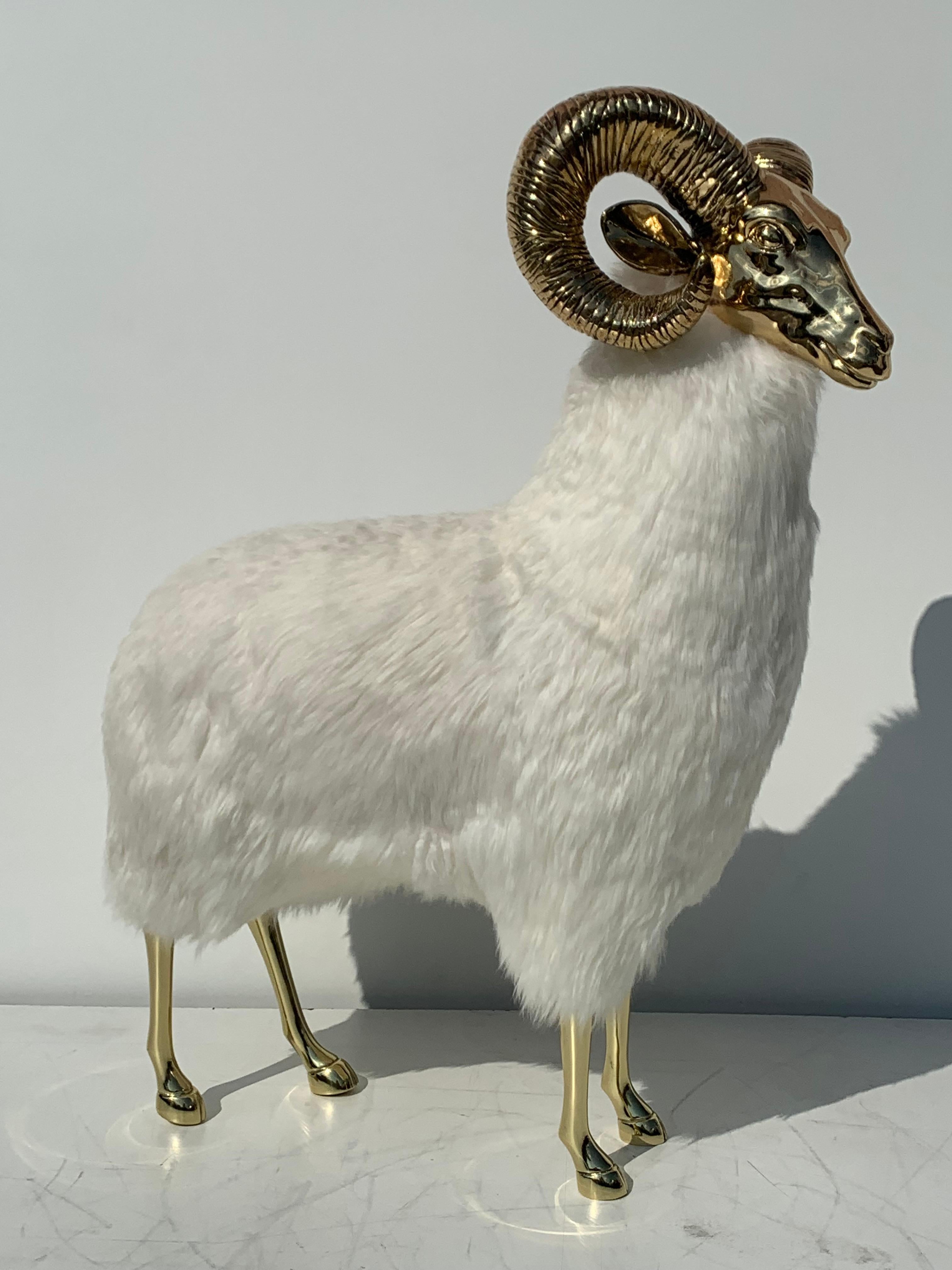 American Polished Brass Ram or Sheep Sculpture
