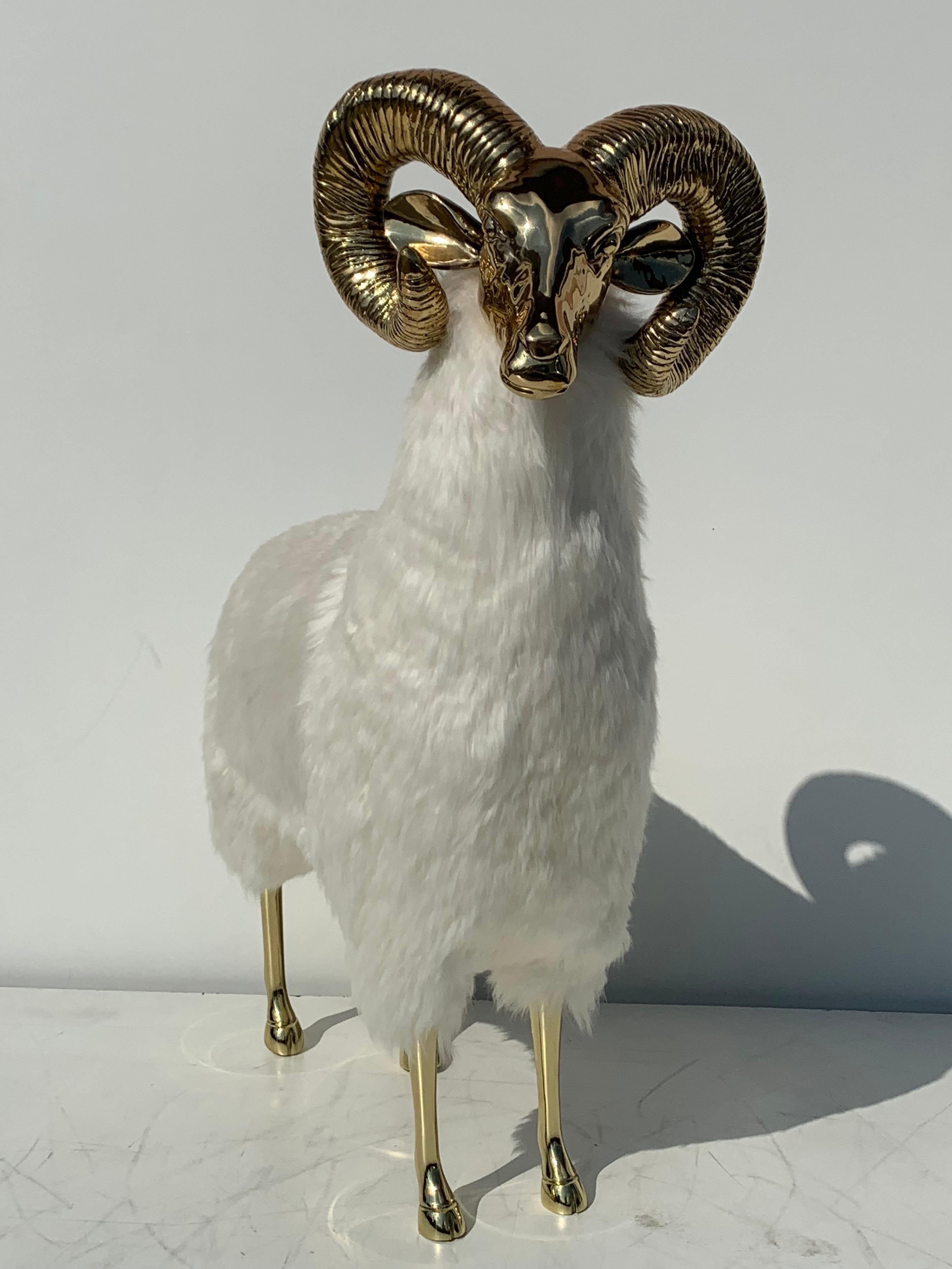 Polished Brass Ram or Sheep Sculpture In Good Condition In North Hollywood, CA