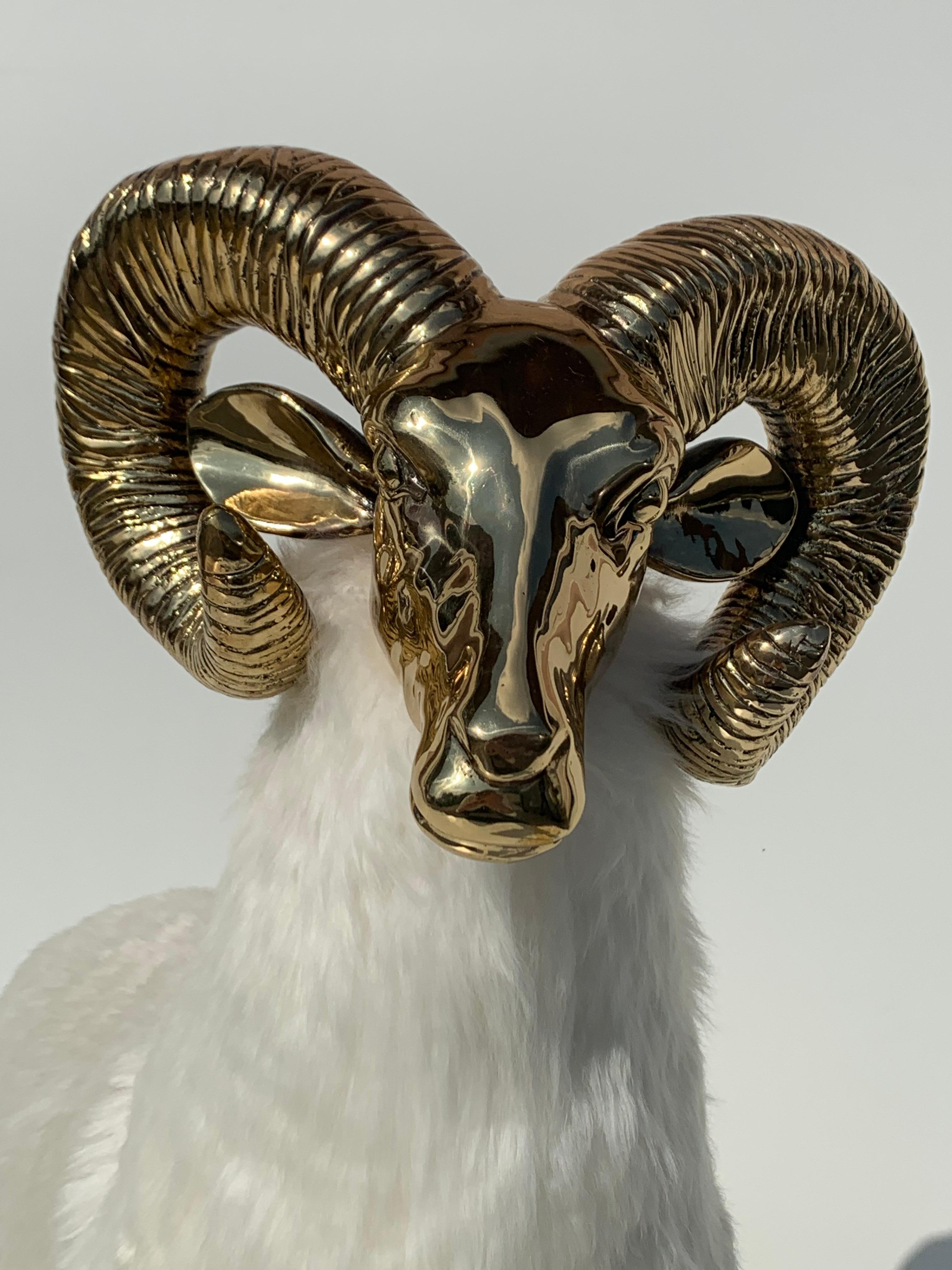 Late 20th Century Polished Brass Ram or Sheep Sculpture