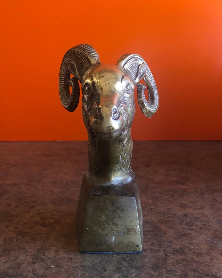 Polished Brass Ram's Head Bookend / Sculpture For Sale at 1stDibs