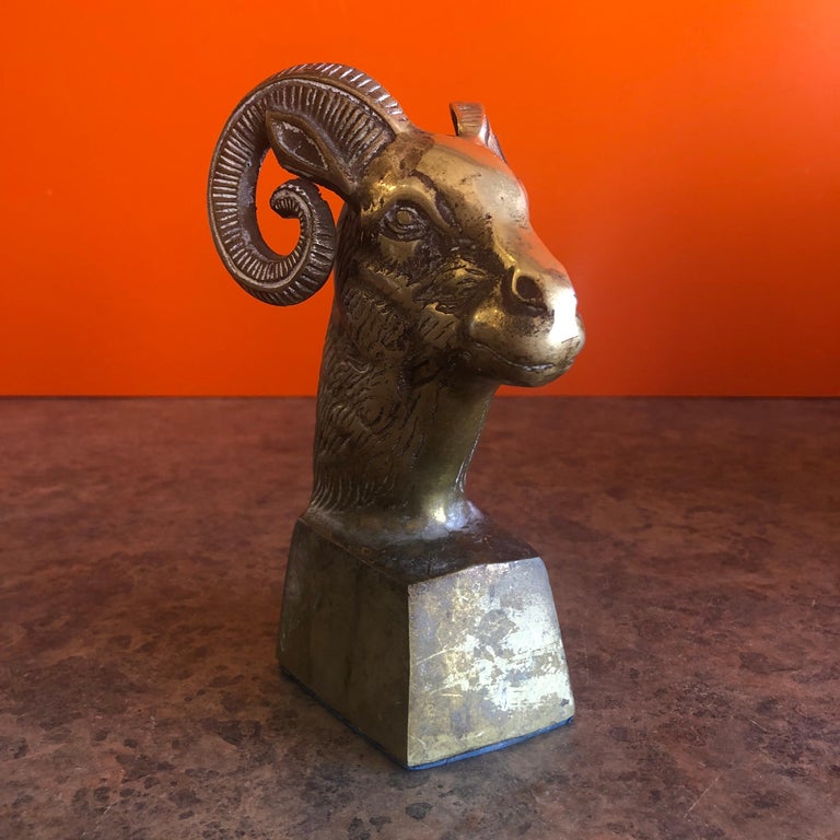Polished Brass Ram's Head Bookend / Sculpture For Sale at 1stDibs