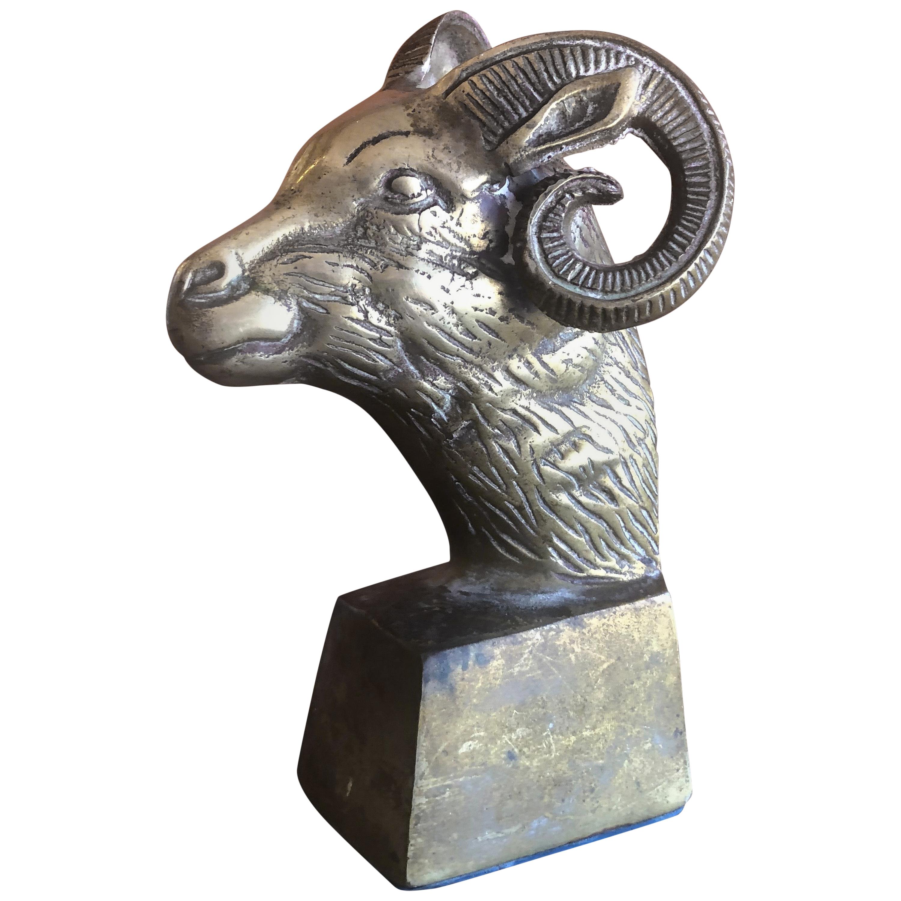 Polished Brass Ram's Head Bookend / Sculpture