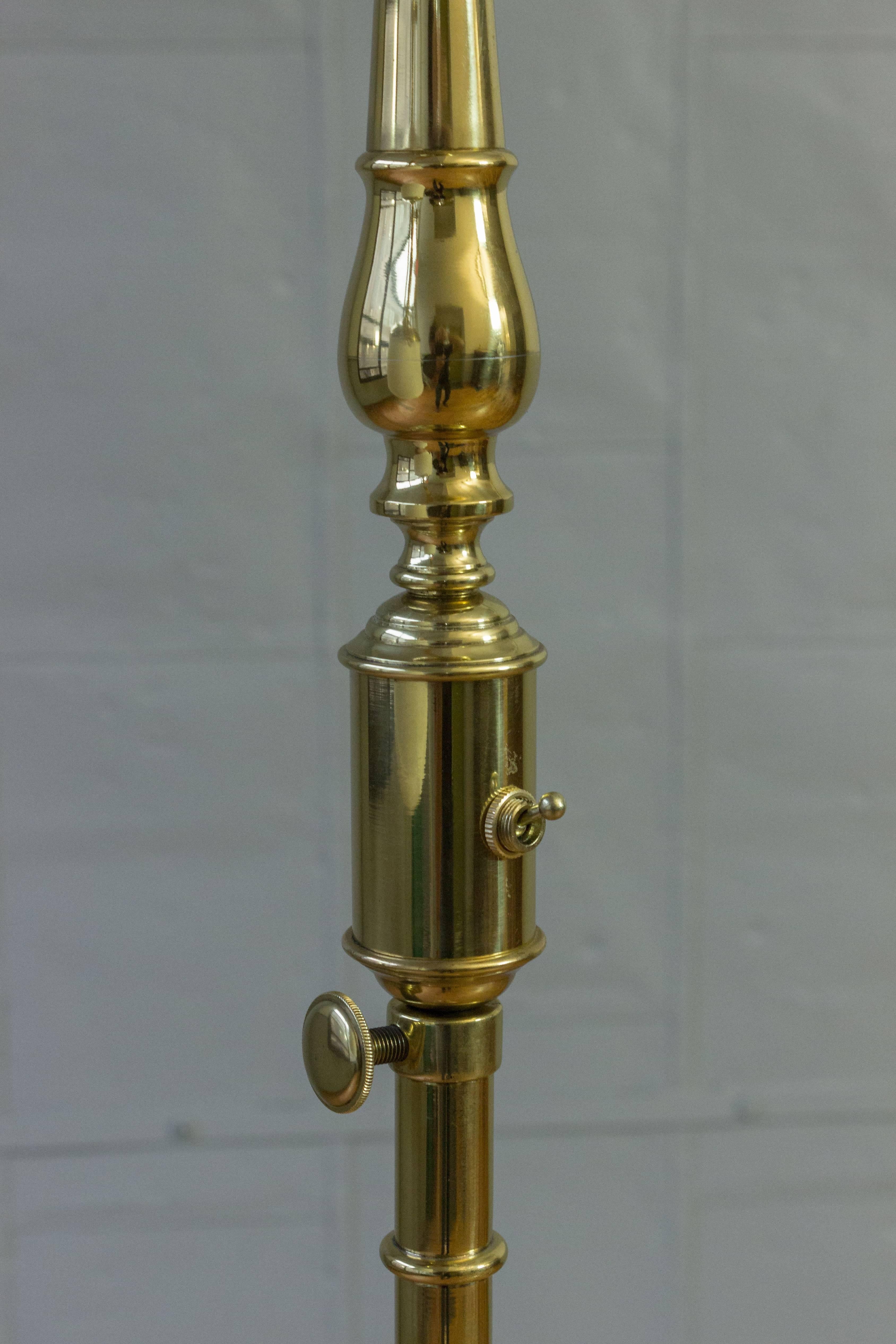French Polished Brass Reading Floor Lamp with an Octagonal Base