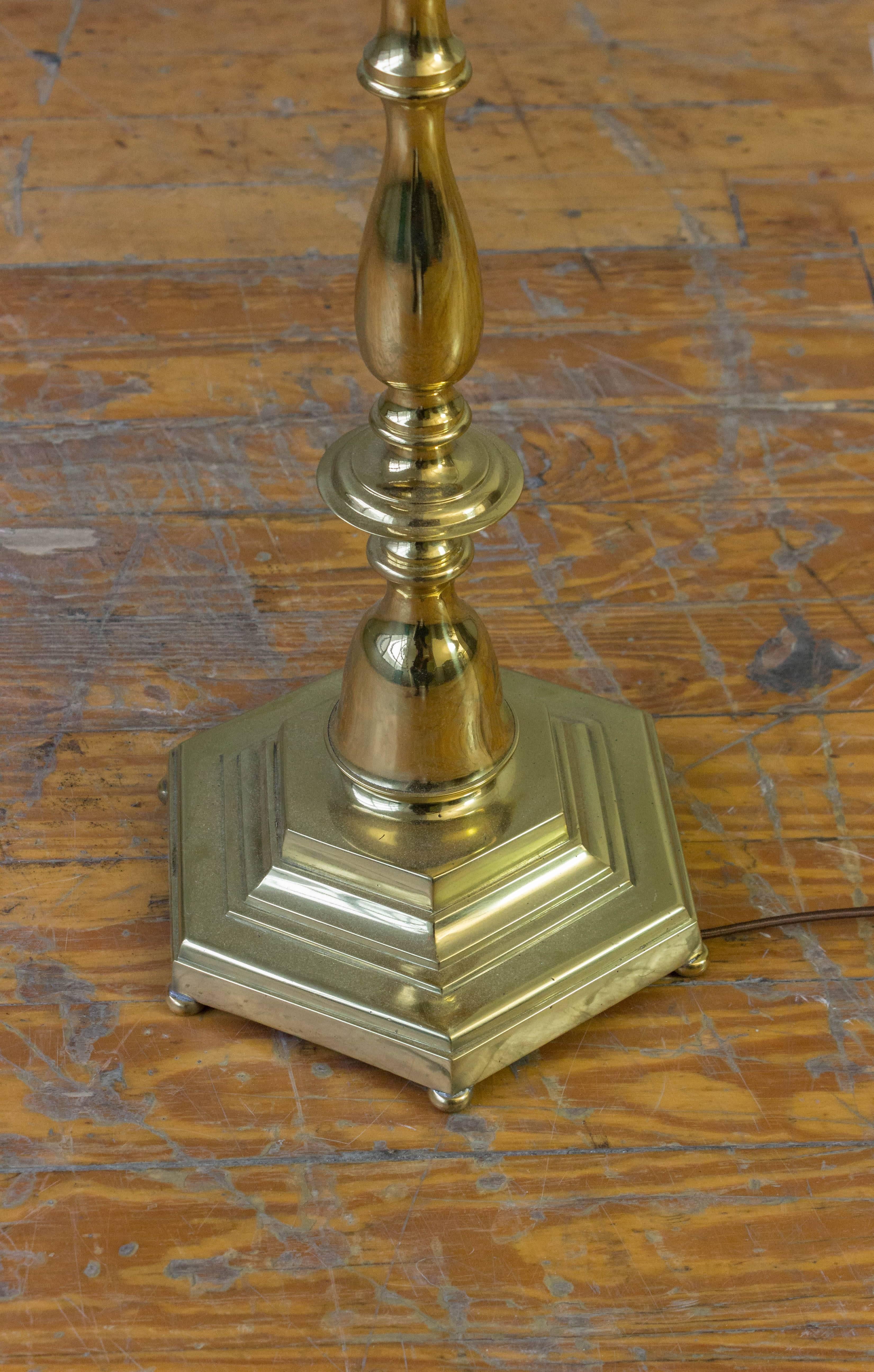 Polished Brass Reading Floor Lamp with an Octagonal Base 1