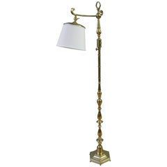 Polished Brass Reading Floor Lamp with an Octagonal Base
