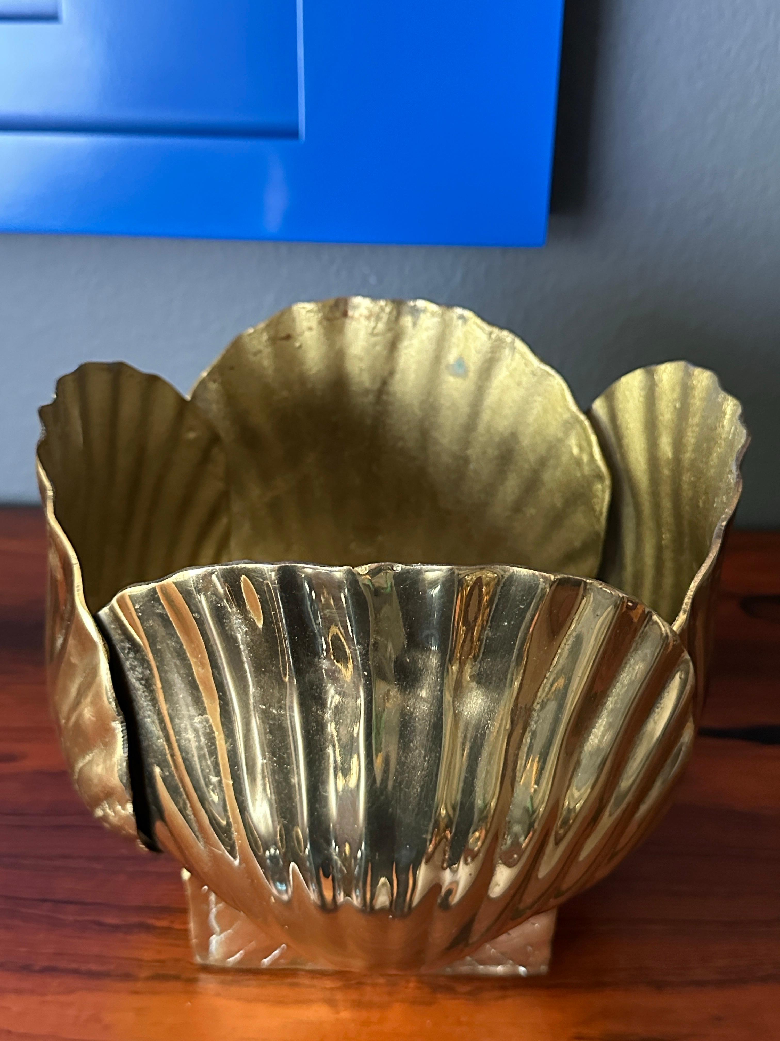 Hollywood Regency Polished Brass Sea Shell Planter