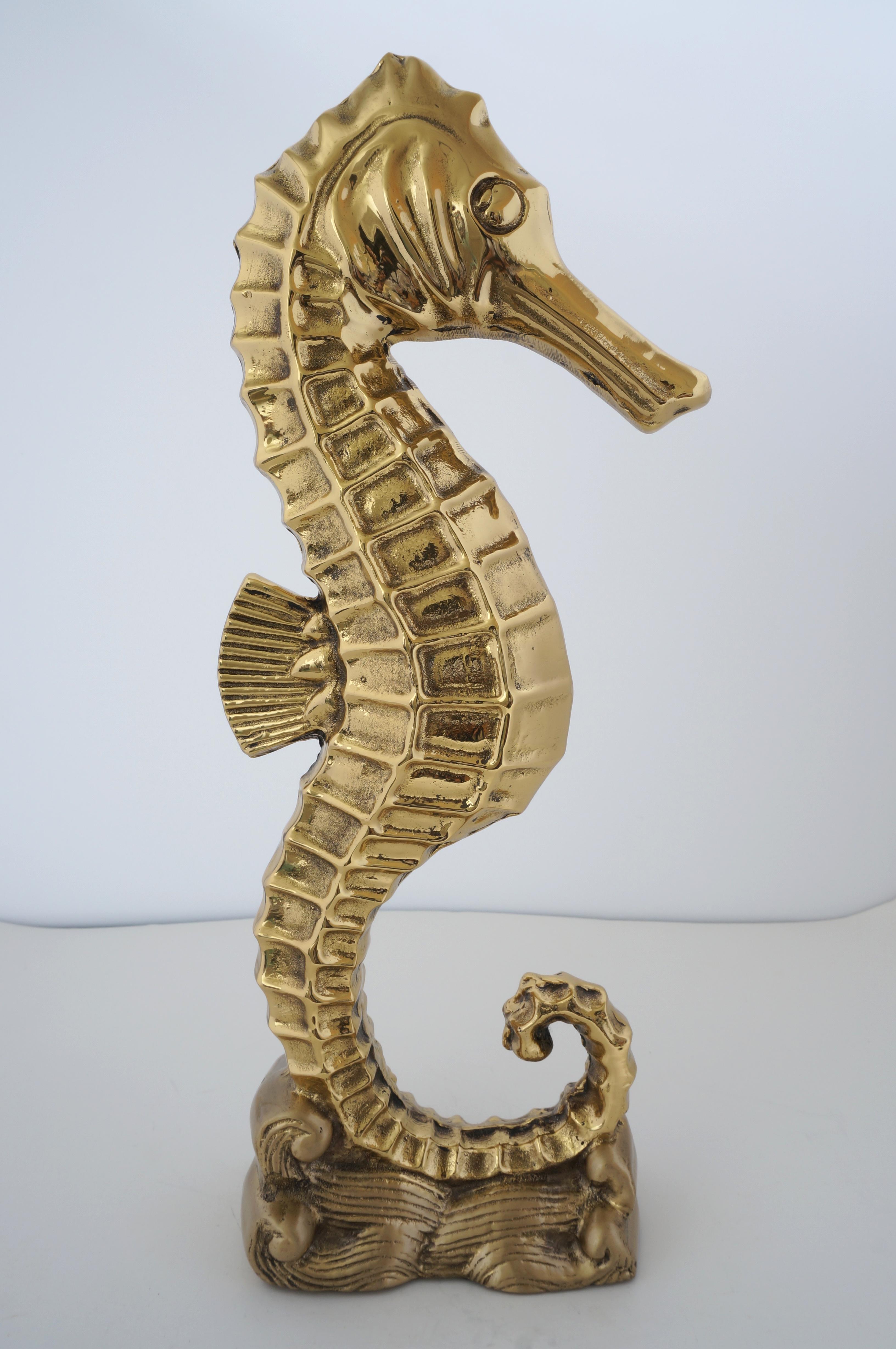 Hollywood Regency Polished Brass Seahorse Figure