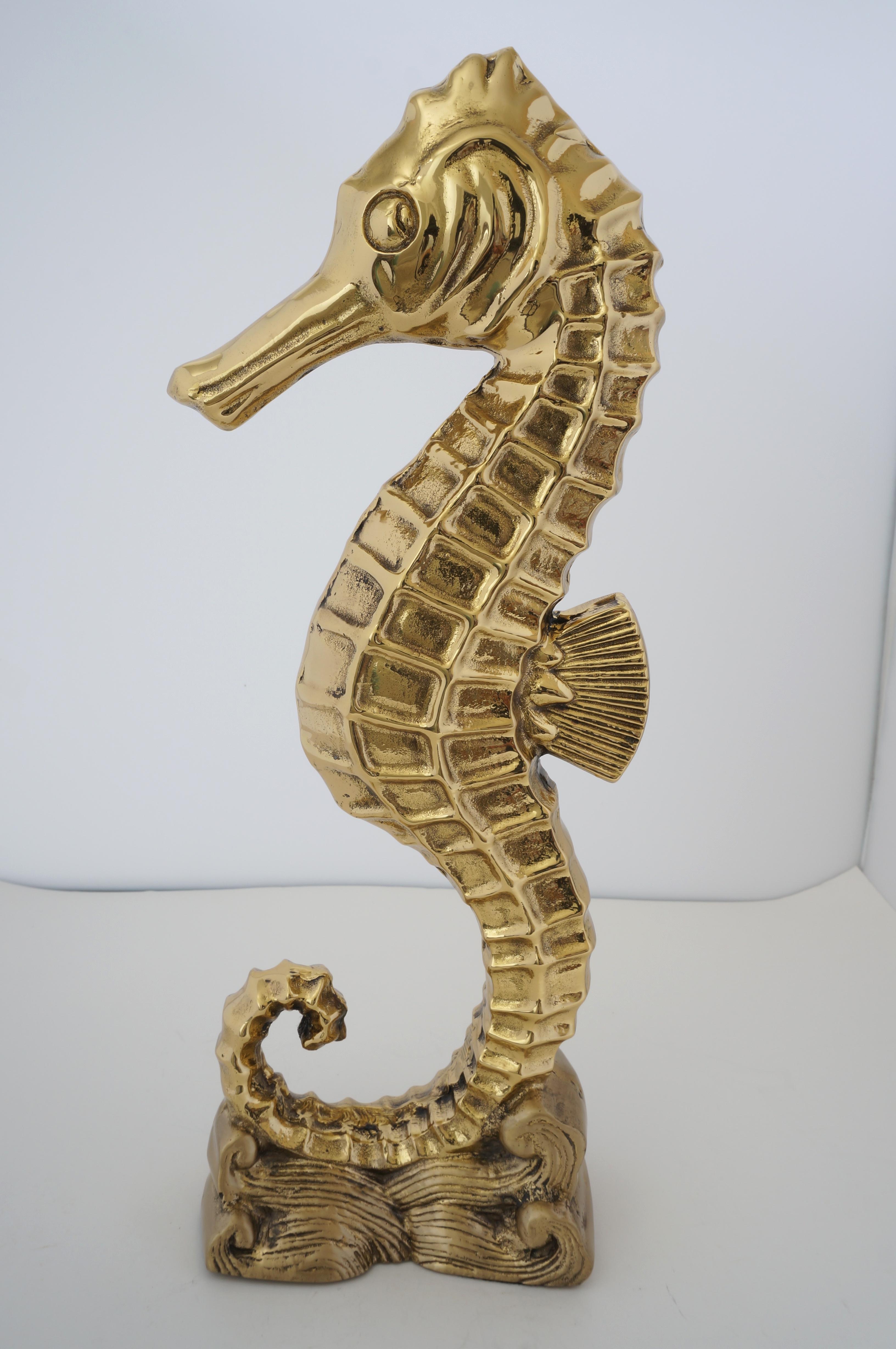 Cast Polished Brass Seahorse Figure
