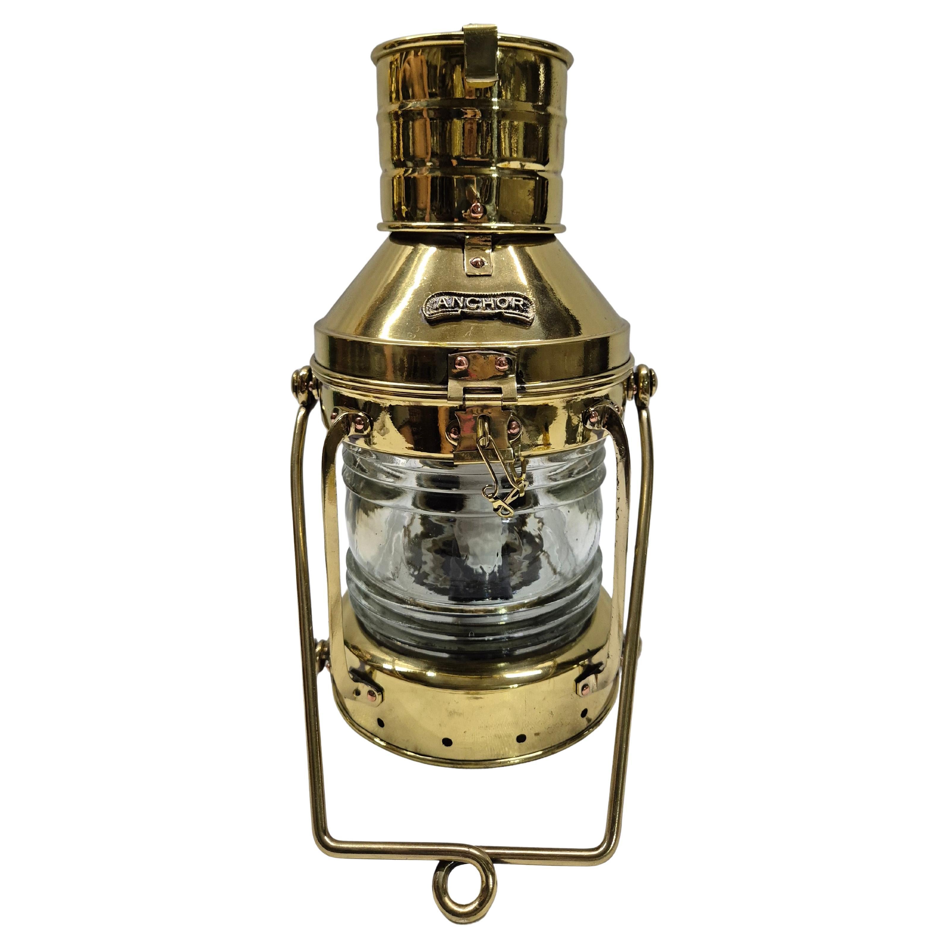 Polished Brass Ship's Anchor Lantern with Fresnel Lens