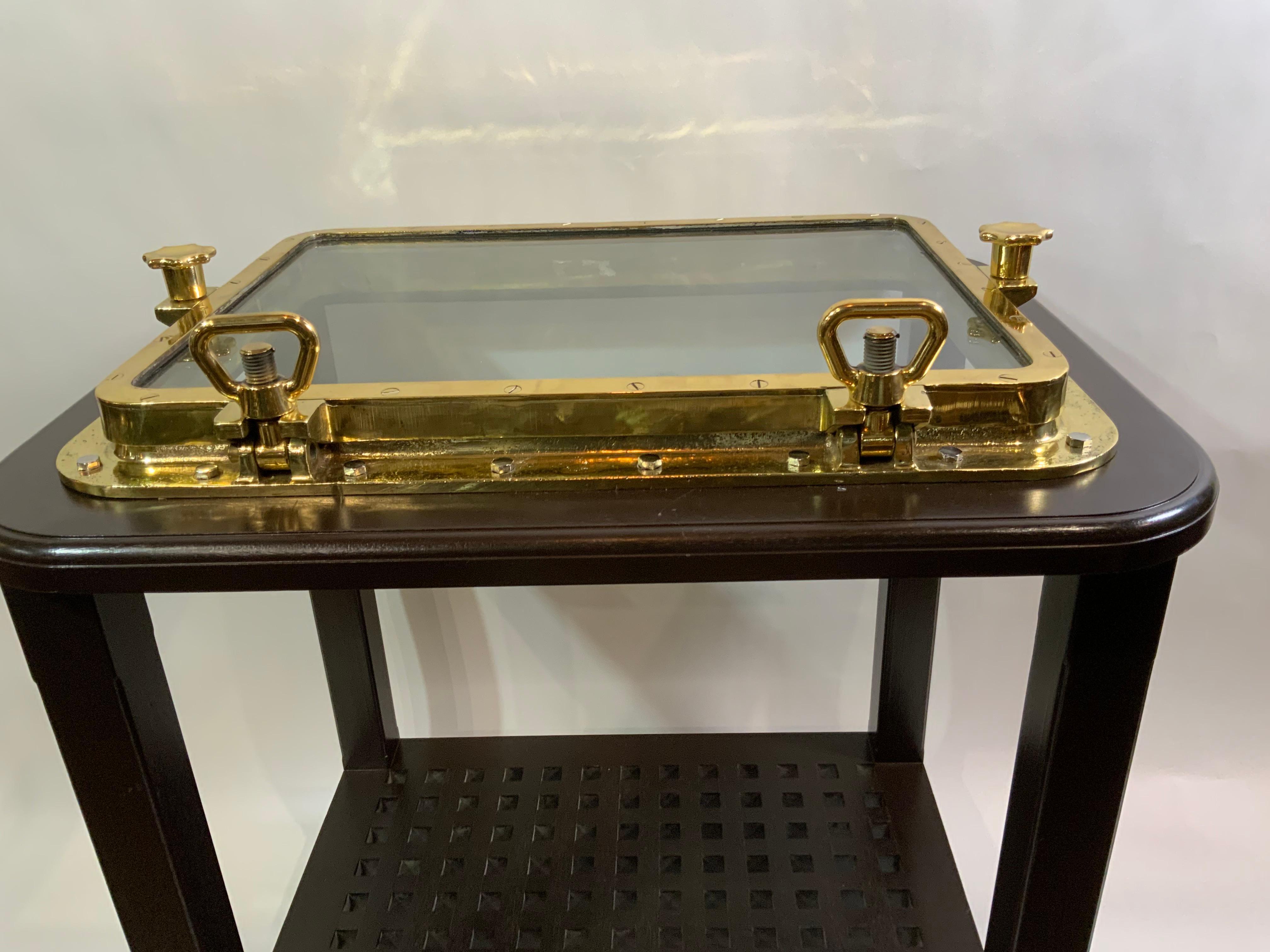 Polished Brass Ships Porthole Table In Good Condition For Sale In Norwell, MA