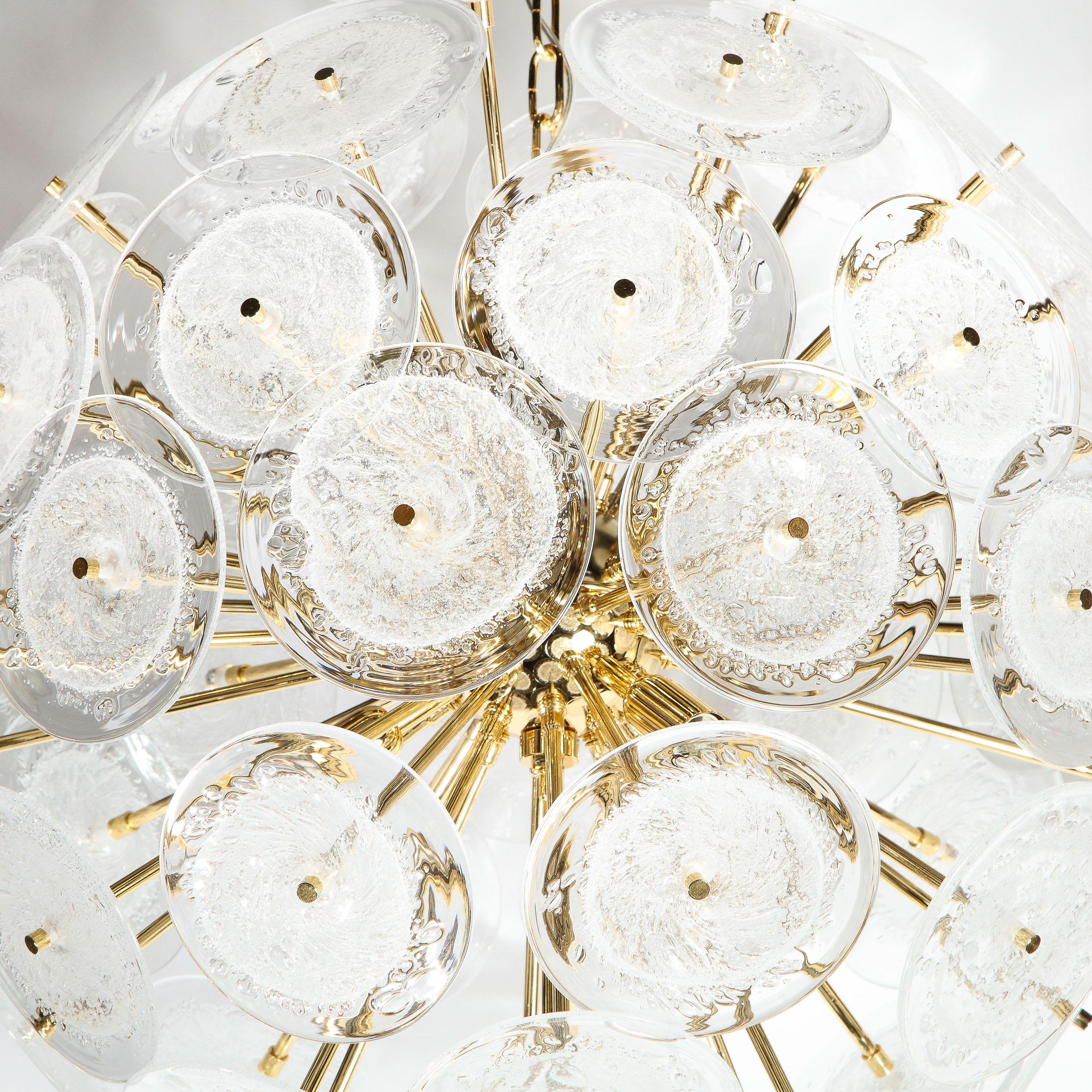 Polished Brass Sputnik Chandelier with Hand Blown Translucent Murano Glass Discs For Sale 4