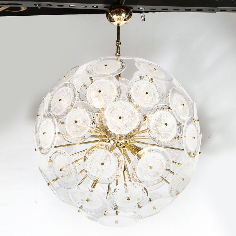 Polished Brass Sputnik Chandelier with Hand Blown Translucent Murano