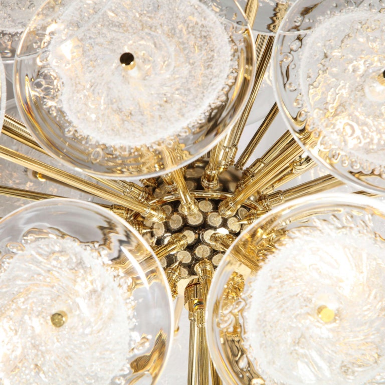 Polished Brass Sputnik Chandelier with Hand Blown Translucent Murano