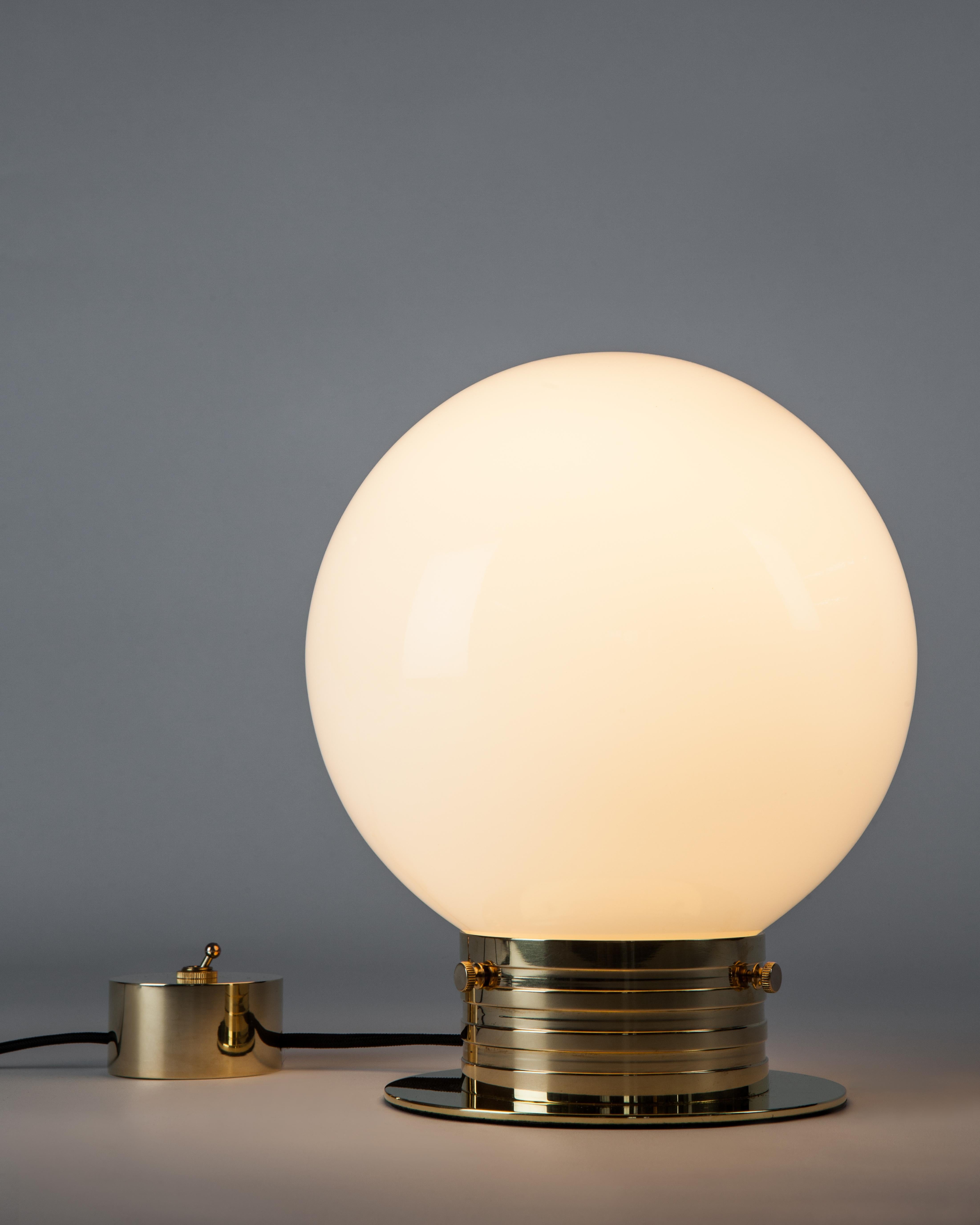 Modern Polished Brass Table Lamp with Milk Glass Globe Shade by Commune for Remains 