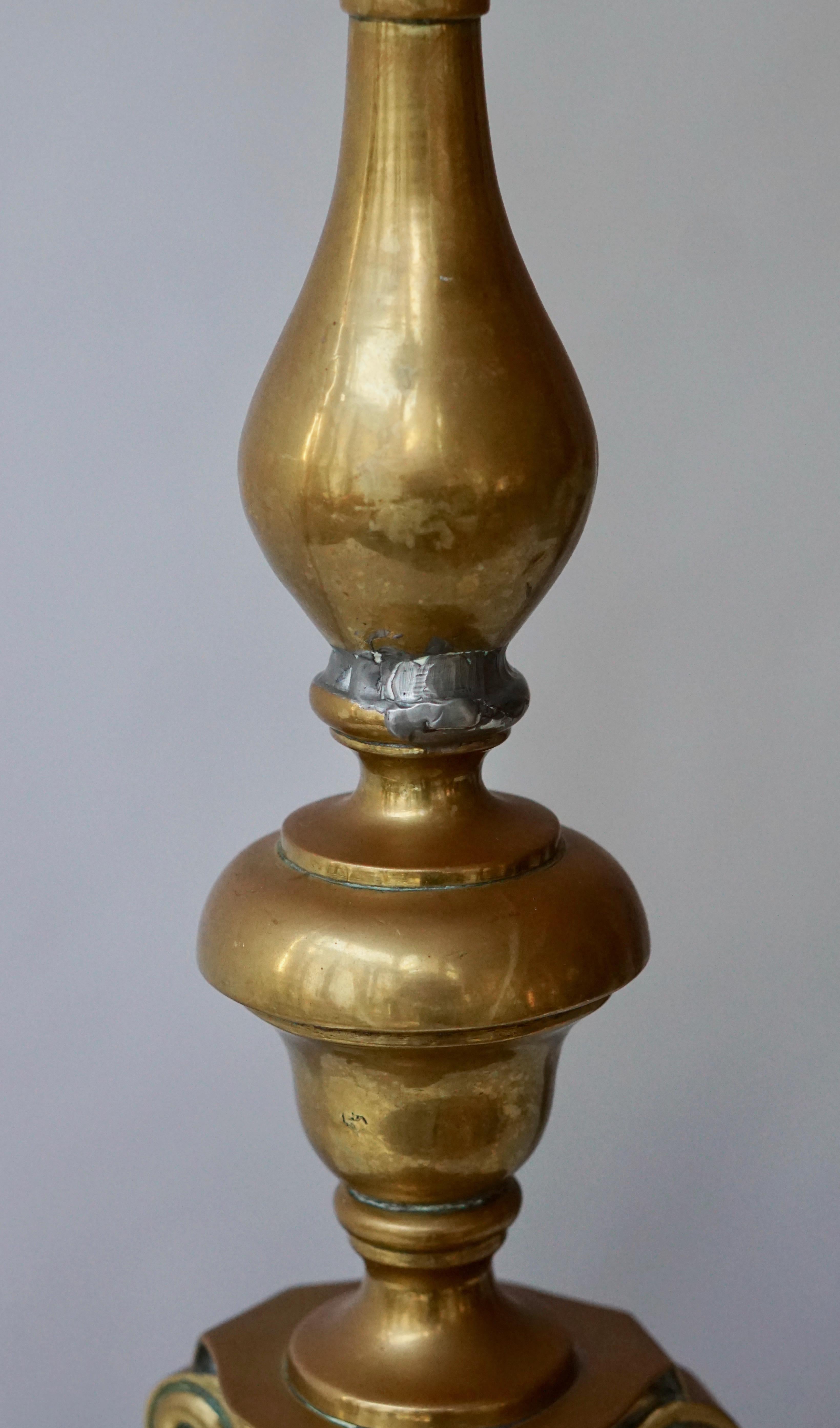 Polished Brass Tall Torchere, Candlestick or Prickets, 19th Century For Sale 6